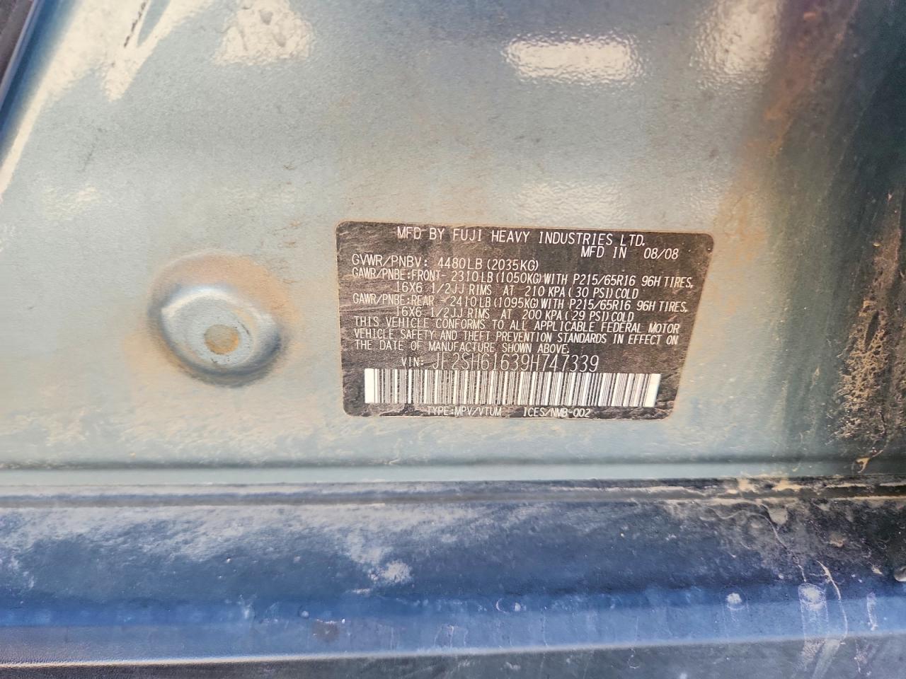 2009 Subaru Forester 2.5x Blue vin: JF2SH61639H747339