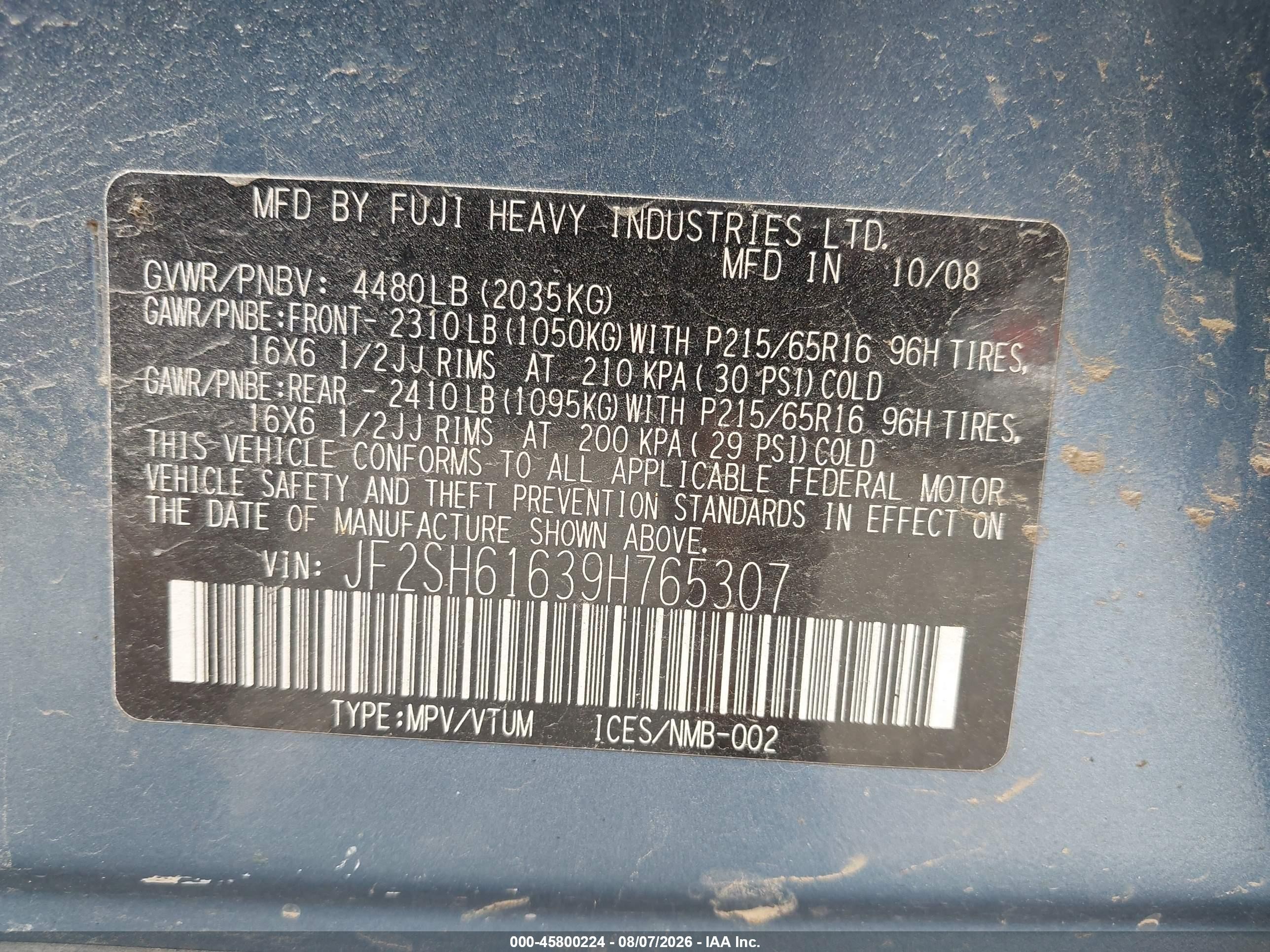 2009 Subaru Forester 2.5x Blue vin: JF2SH61639H765307