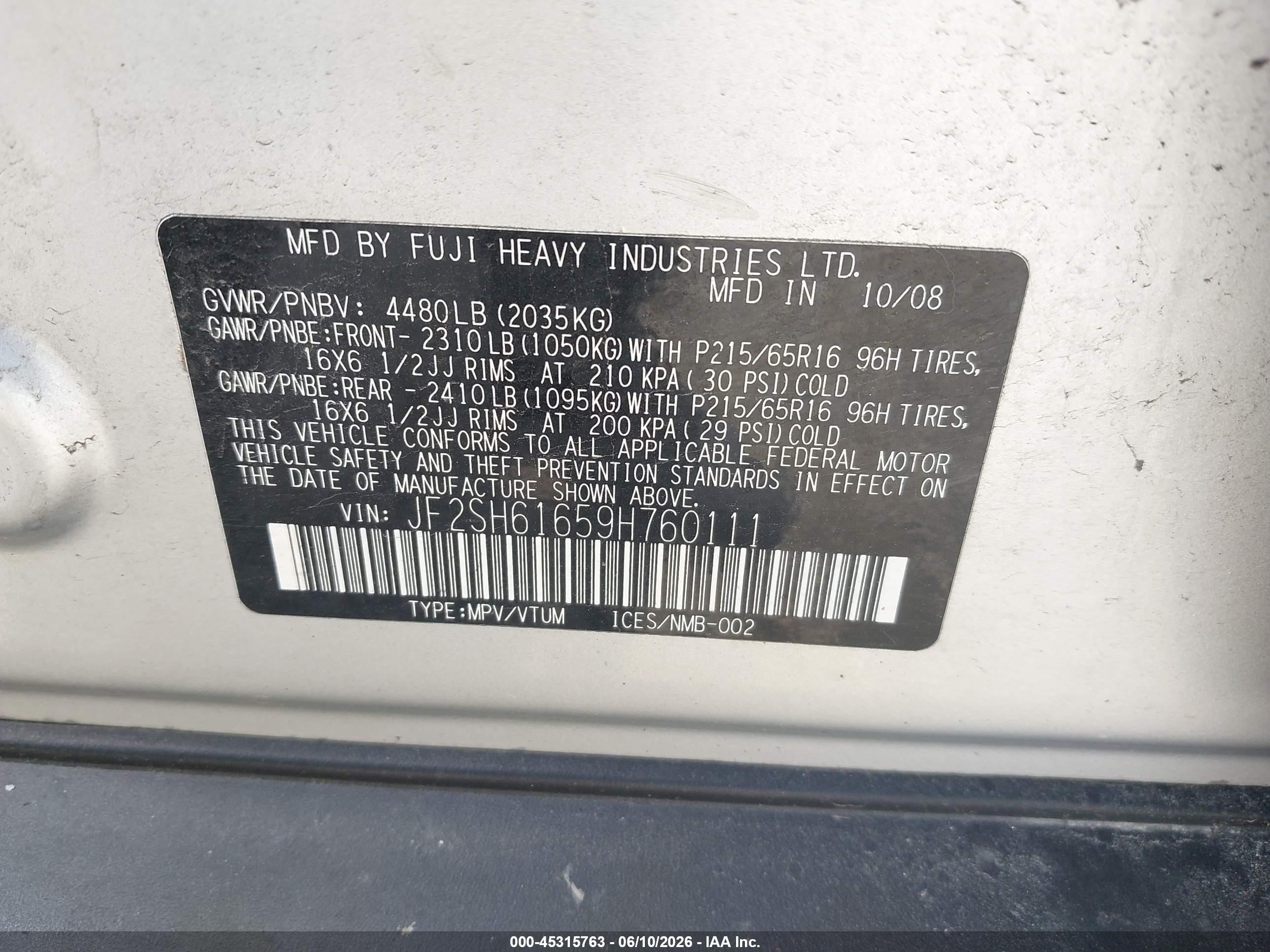 2009 Subaru Forester 2.5x Silver vin: JF2SH61659H760111