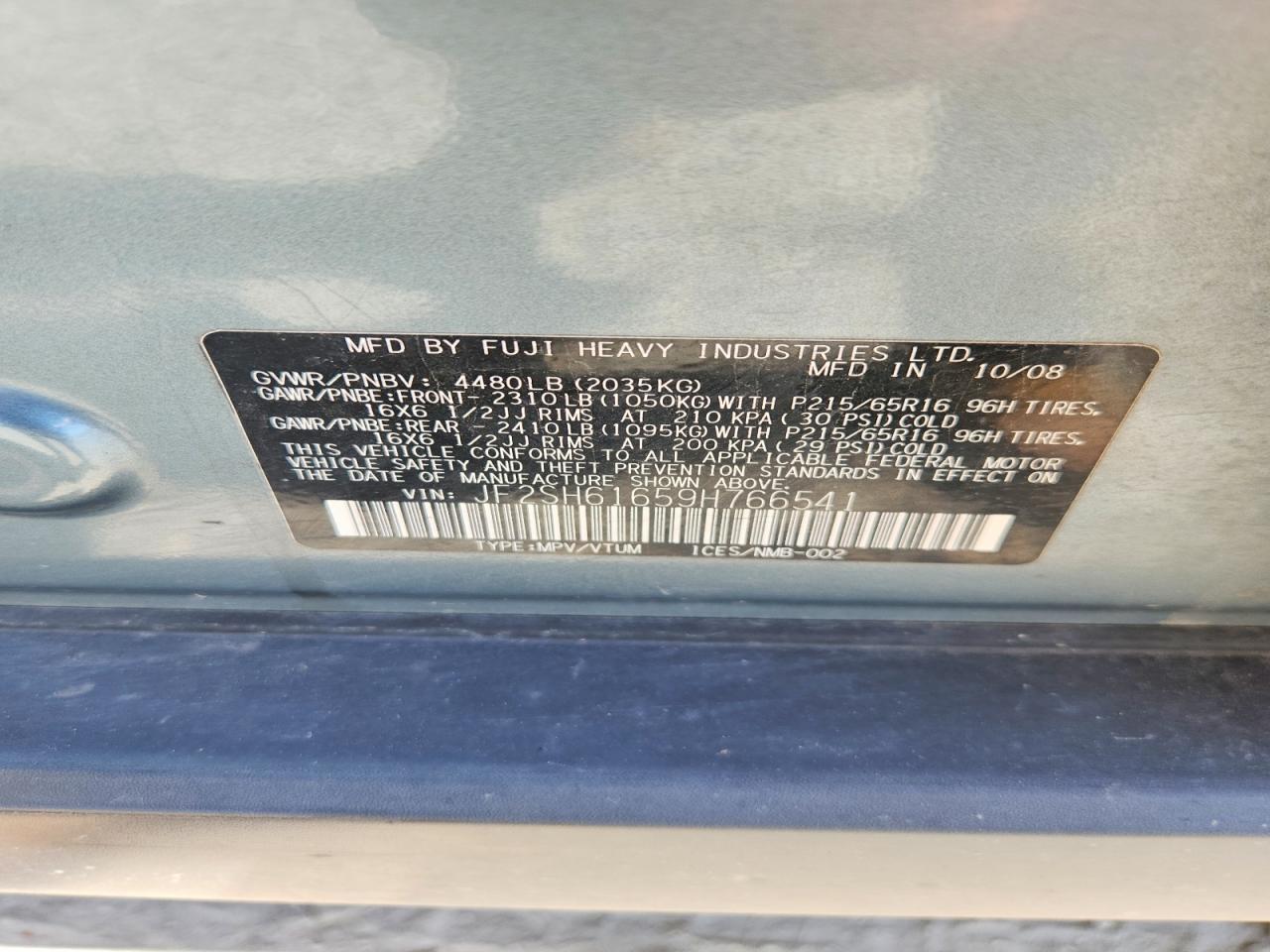2009 Subaru Forester 2.5x Teal vin: JF2SH61659H766541