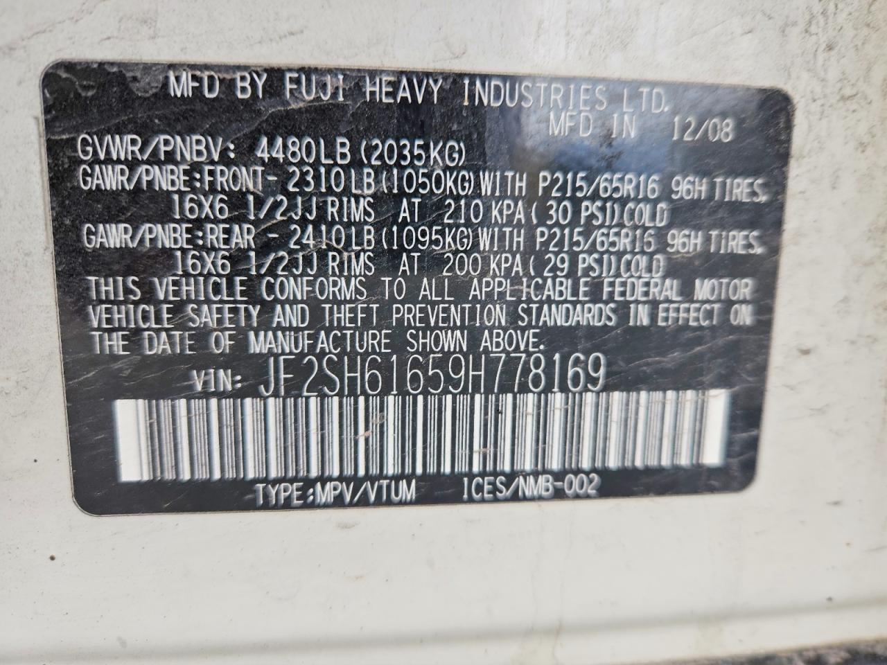 2009 Subaru Forester 2.5x White vin: JF2SH61659H778169