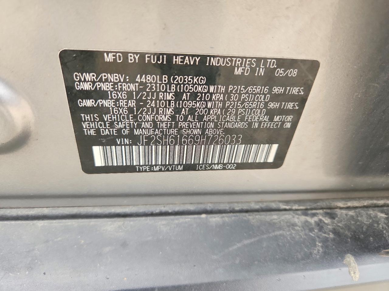 2009 Subaru Forester 2.5x Silver vin: JF2SH61669H726033