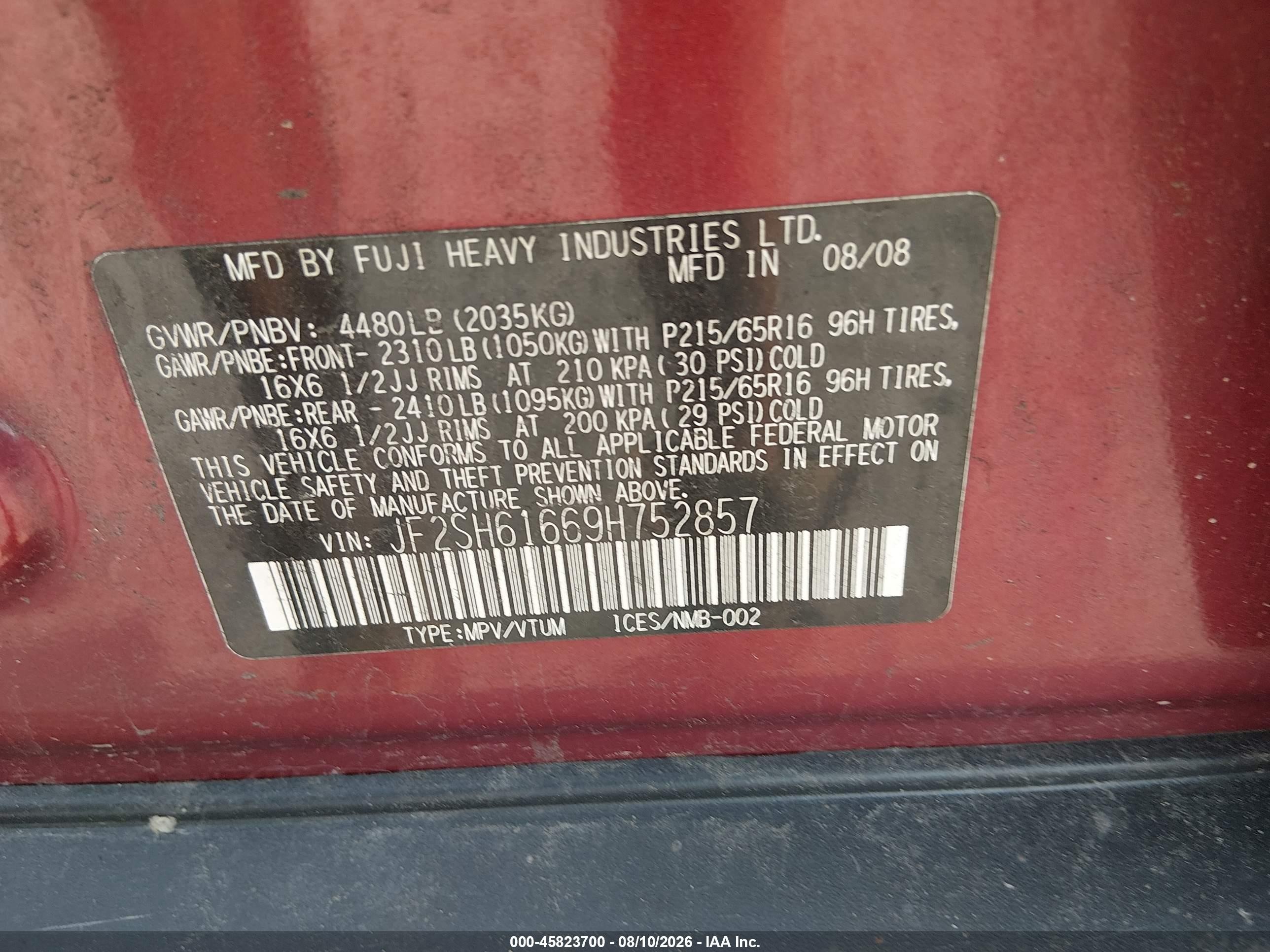 2009 Subaru Forester 2.5x Burgundy vin: JF2SH61669H752857