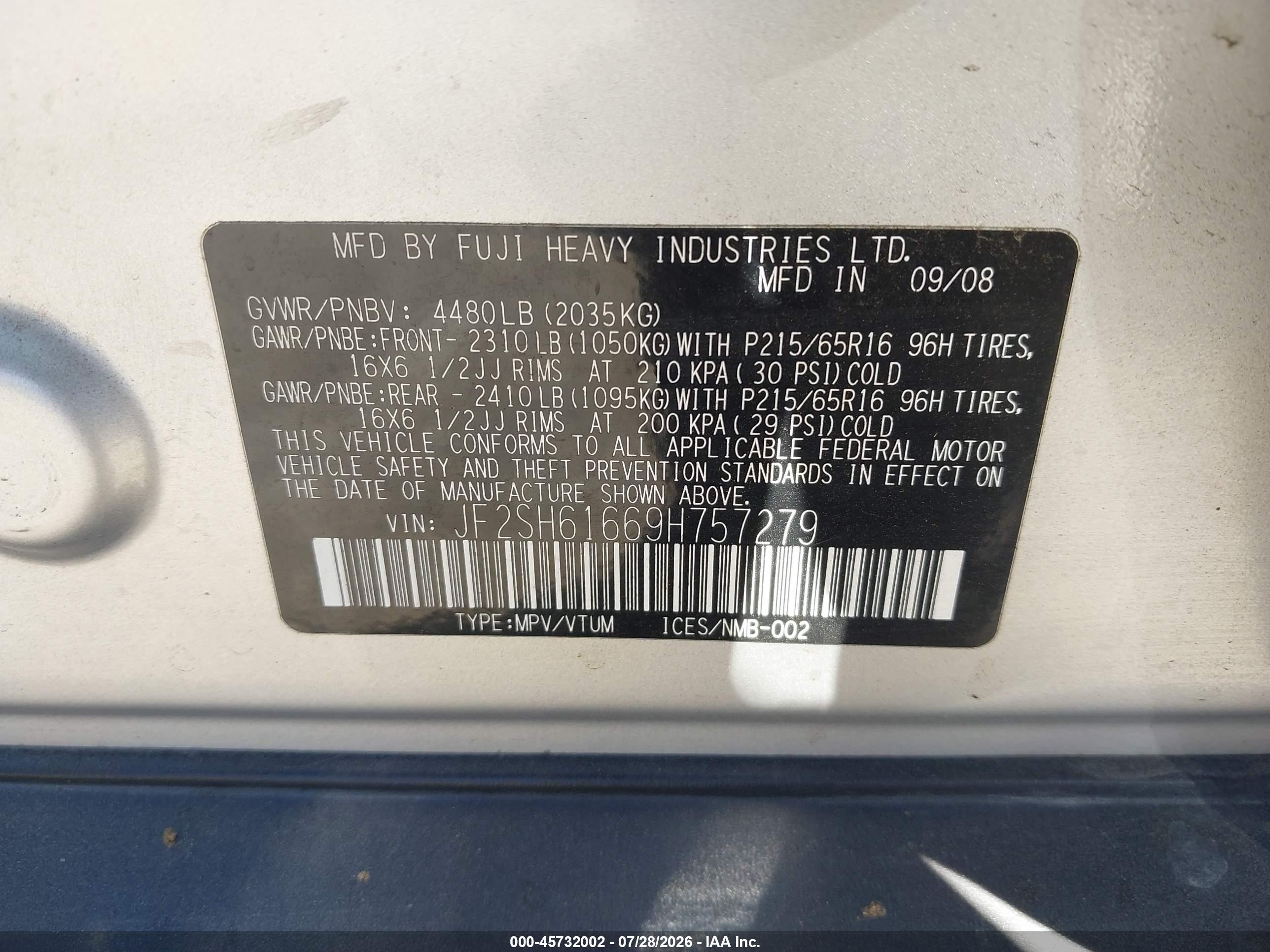 2009 Subaru Forester 2.5x Gray vin: JF2SH61669H757279