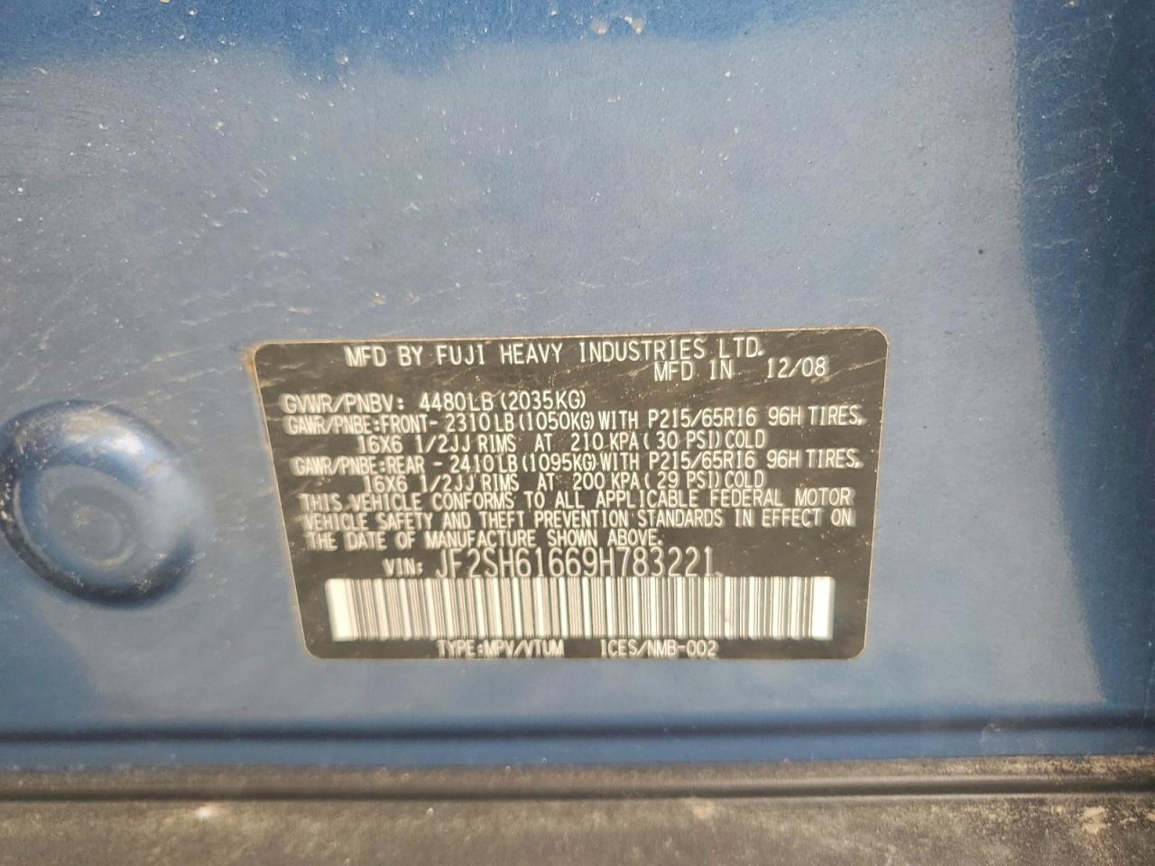 2009 Subaru Forester 2.5x Blue vin: JF2SH61669H783221