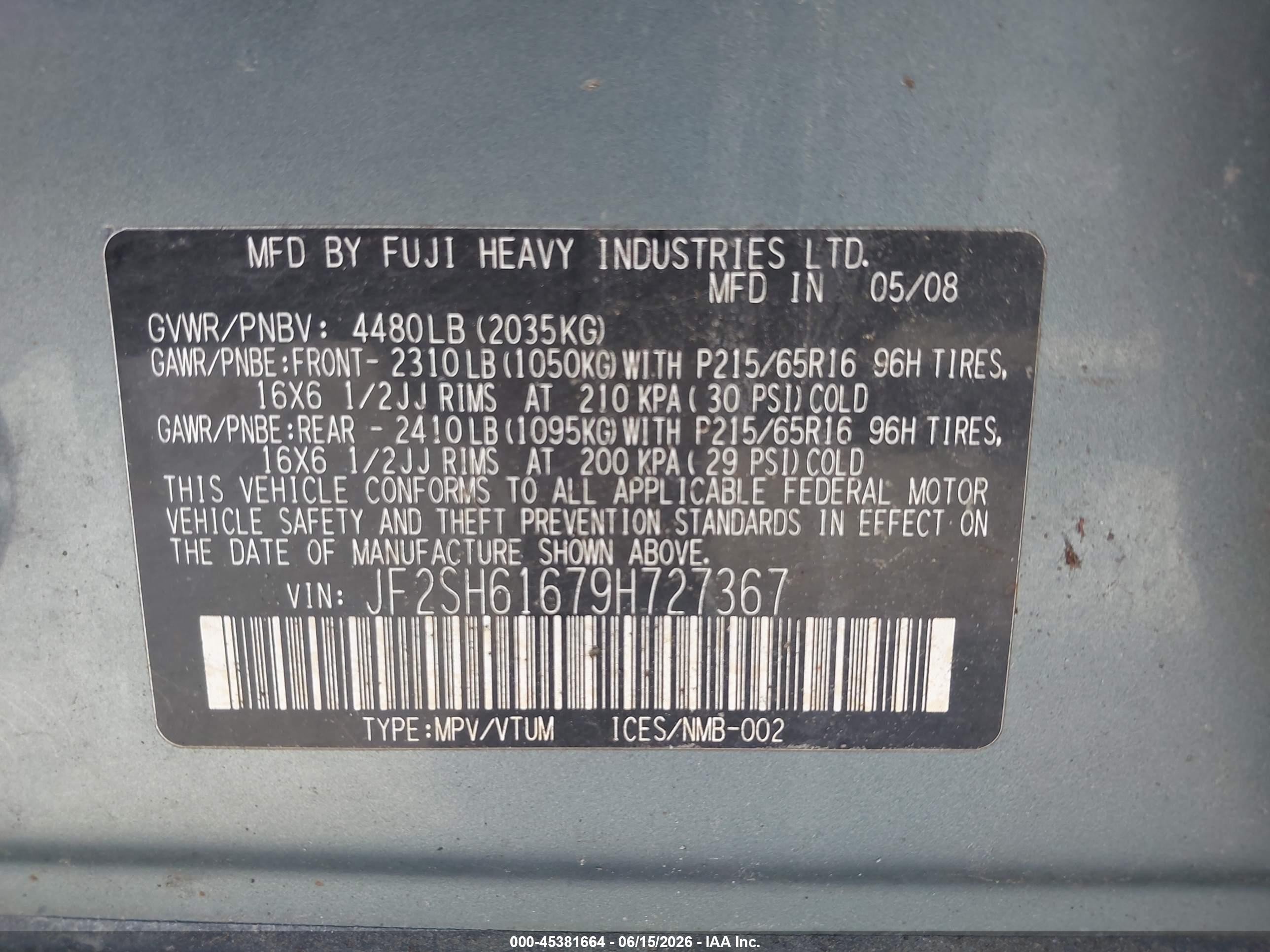 2009 Subaru Forester 2.5x Teal vin: JF2SH61679H727367