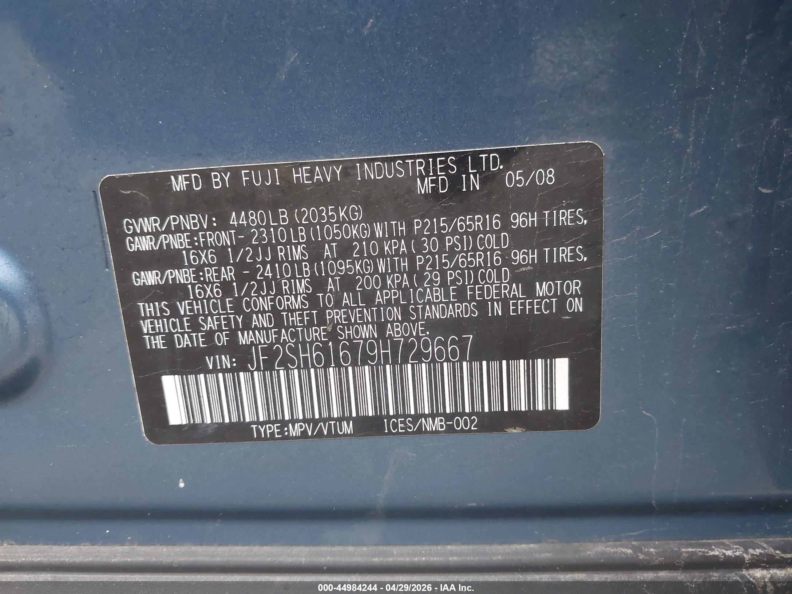 2009 Subaru Forester 2.5x Blue vin: JF2SH61679H729667