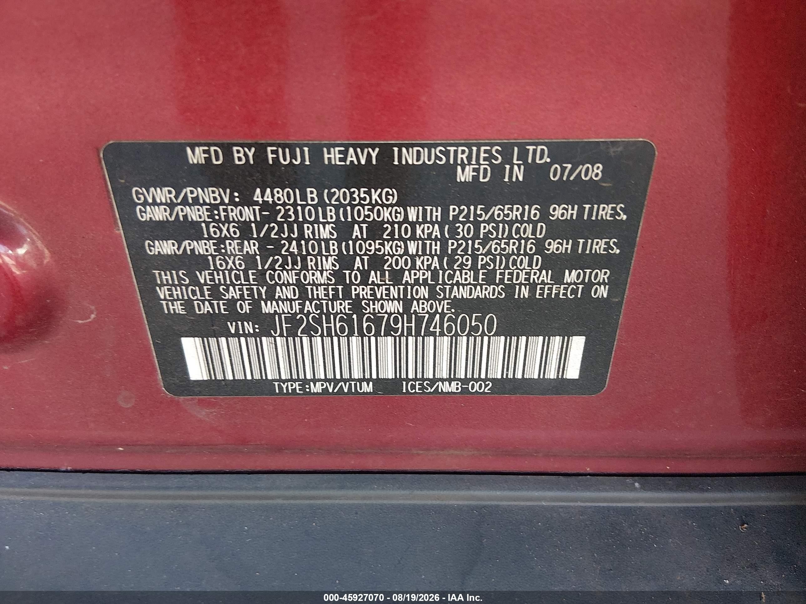 2009 Subaru Forester 2.5x Burgundy vin: JF2SH61679H746050
