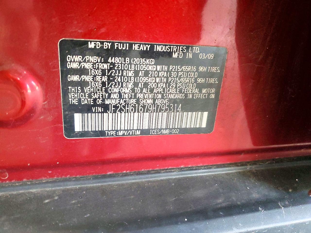 2009 Subaru Forester 2.5x Red vin: JF2SH61679H795314