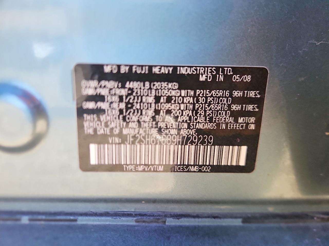 2009 Subaru Forester 2.5x Blue vin: JF2SH61689H729239