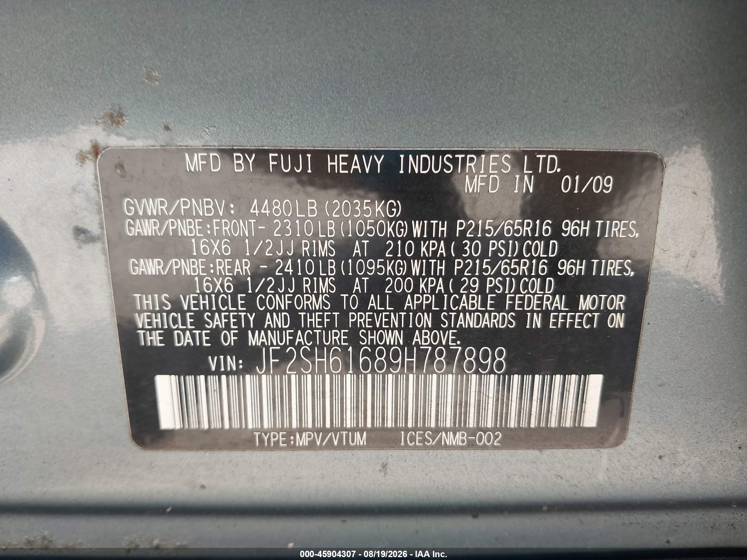 2009 Subaru Forester 2.5x Teal vin: JF2SH61689H787898