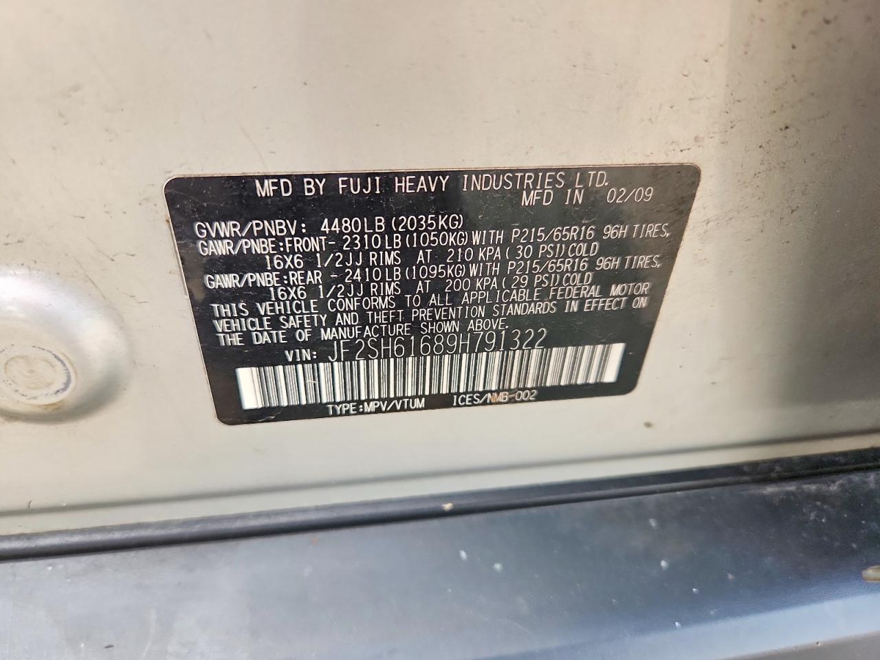2009 Subaru Forester 2.5x White vin: JF2SH61689H791322