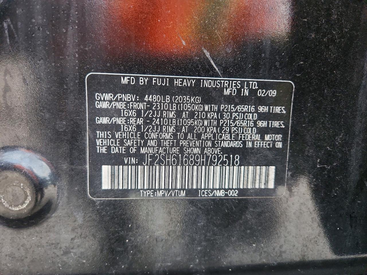 2009 Subaru Forester 2.5x Black vin: JF2SH61689H792518