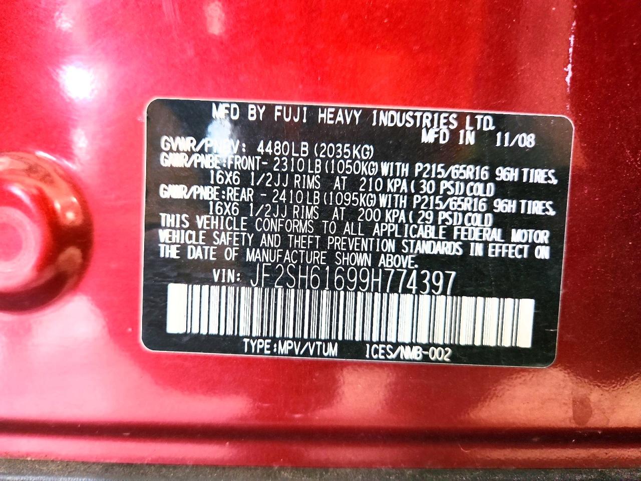 2009 Subaru Forester 2.5x Red vin: JF2SH61699H774397