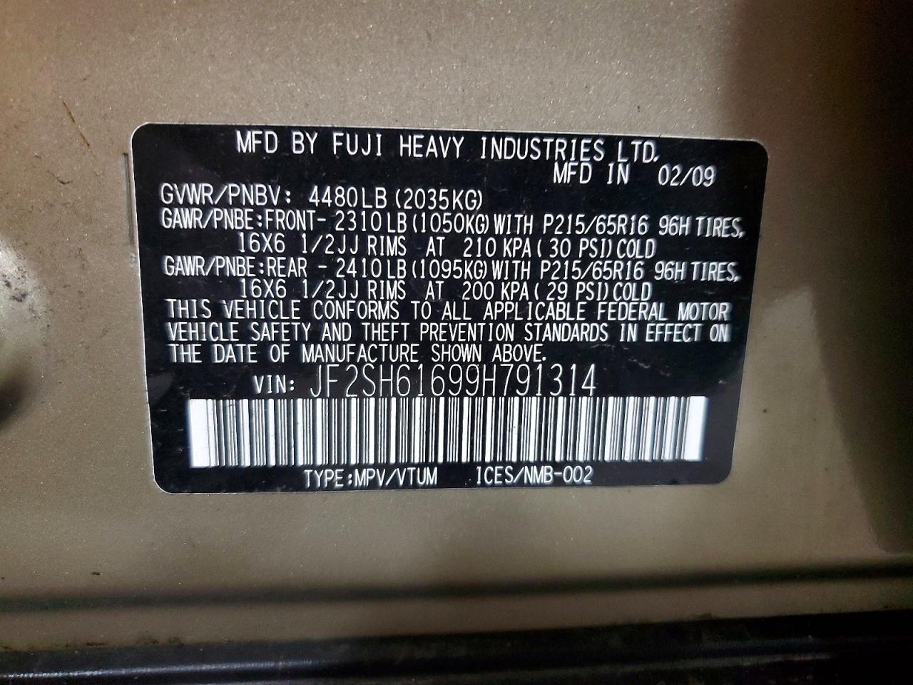 2009 Subaru Forester 2.5x Tan vin: JF2SH61699H791314