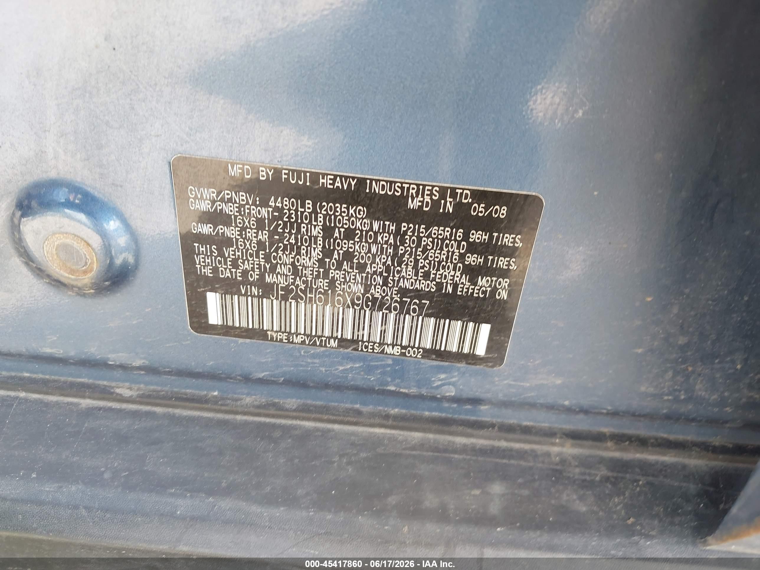 2009 Subaru Forester 2.5x Blue vin: JF2SH616X9G726767