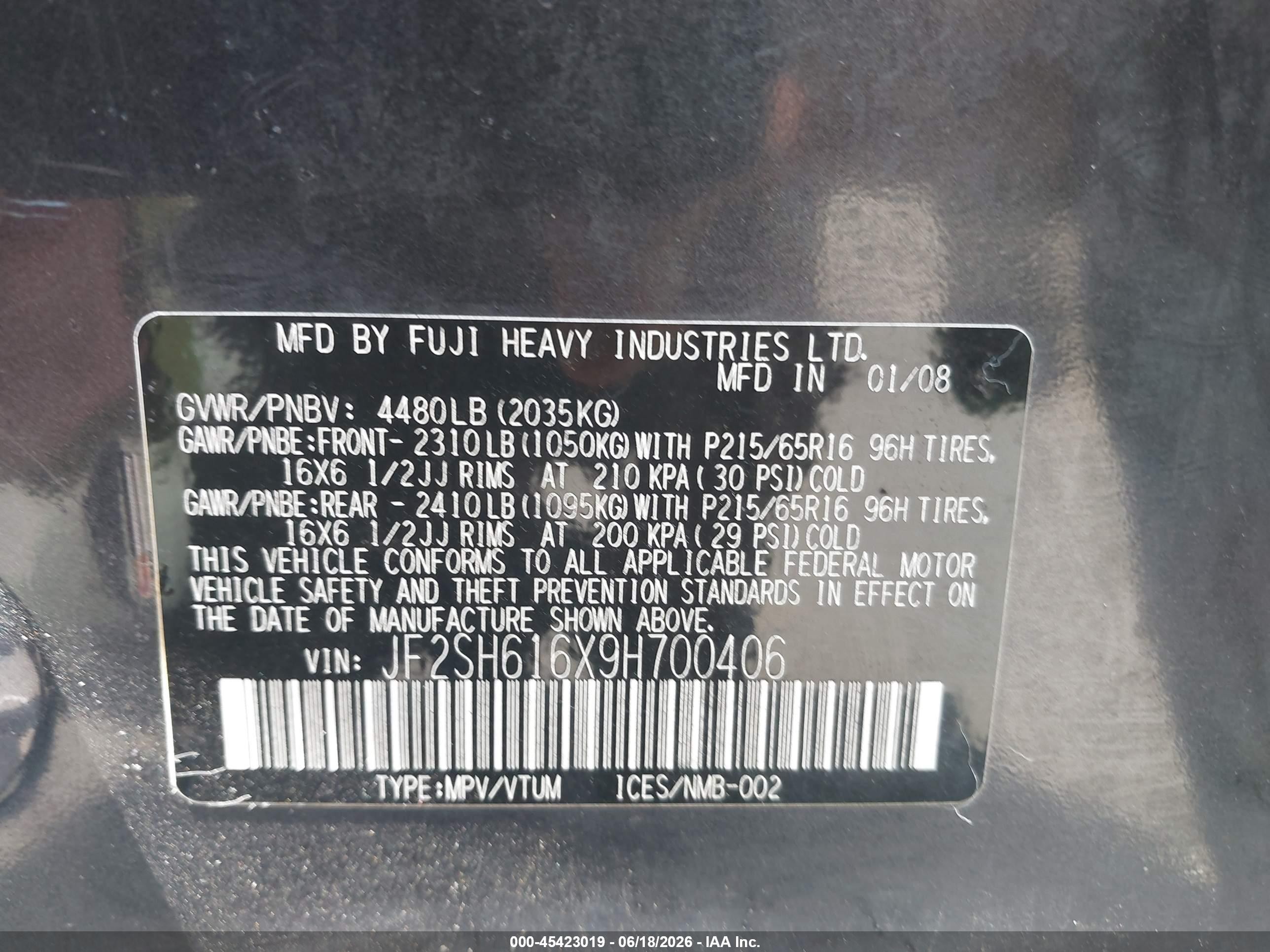2009 Subaru Forester 2.5x Blue vin: JF2SH616X9H700406