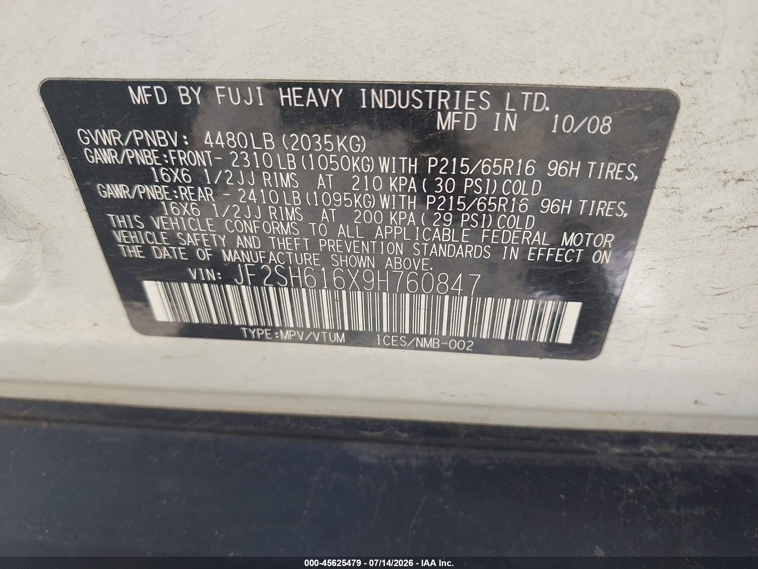 2009 Subaru Forester 2.5x White vin: JF2SH616X9H760847