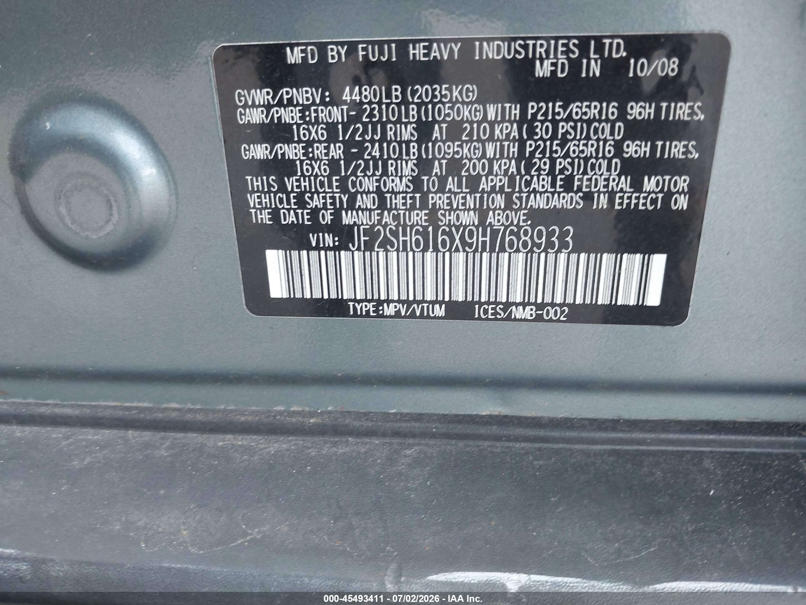 2009 Subaru Forester 2.5x Blue vin: JF2SH616X9H768933