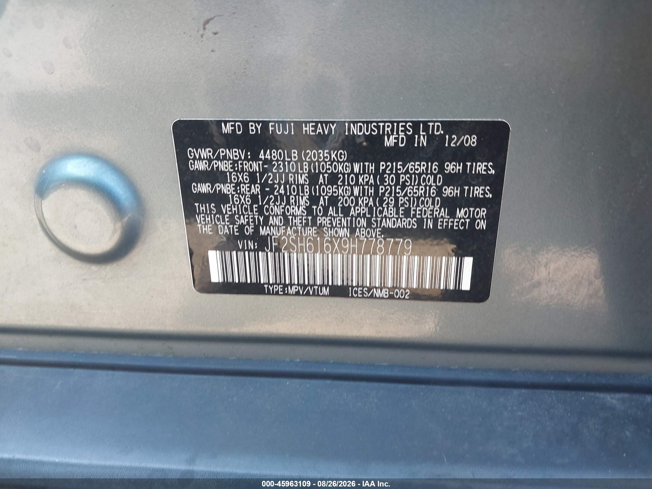 2009 Subaru Forester 2.5x Light Blue vin: JF2SH616X9H778779