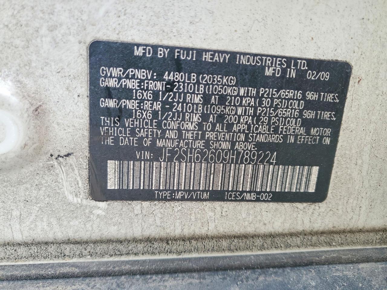 2009 Subaru Forester Xs Белый vin: JF2SH62609H789224