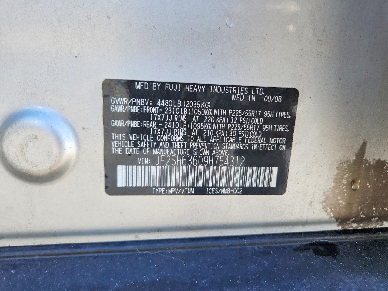 2009 Subaru Forester 2.5x Premium Silver vin: JF2SH63609H754312