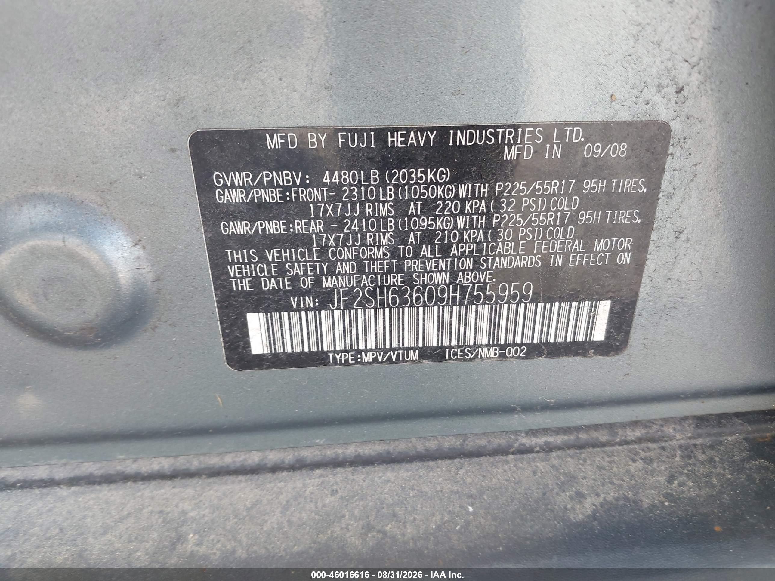 2009 Subaru Forester 2.5x Light Blue vin: JF2SH63609H755959