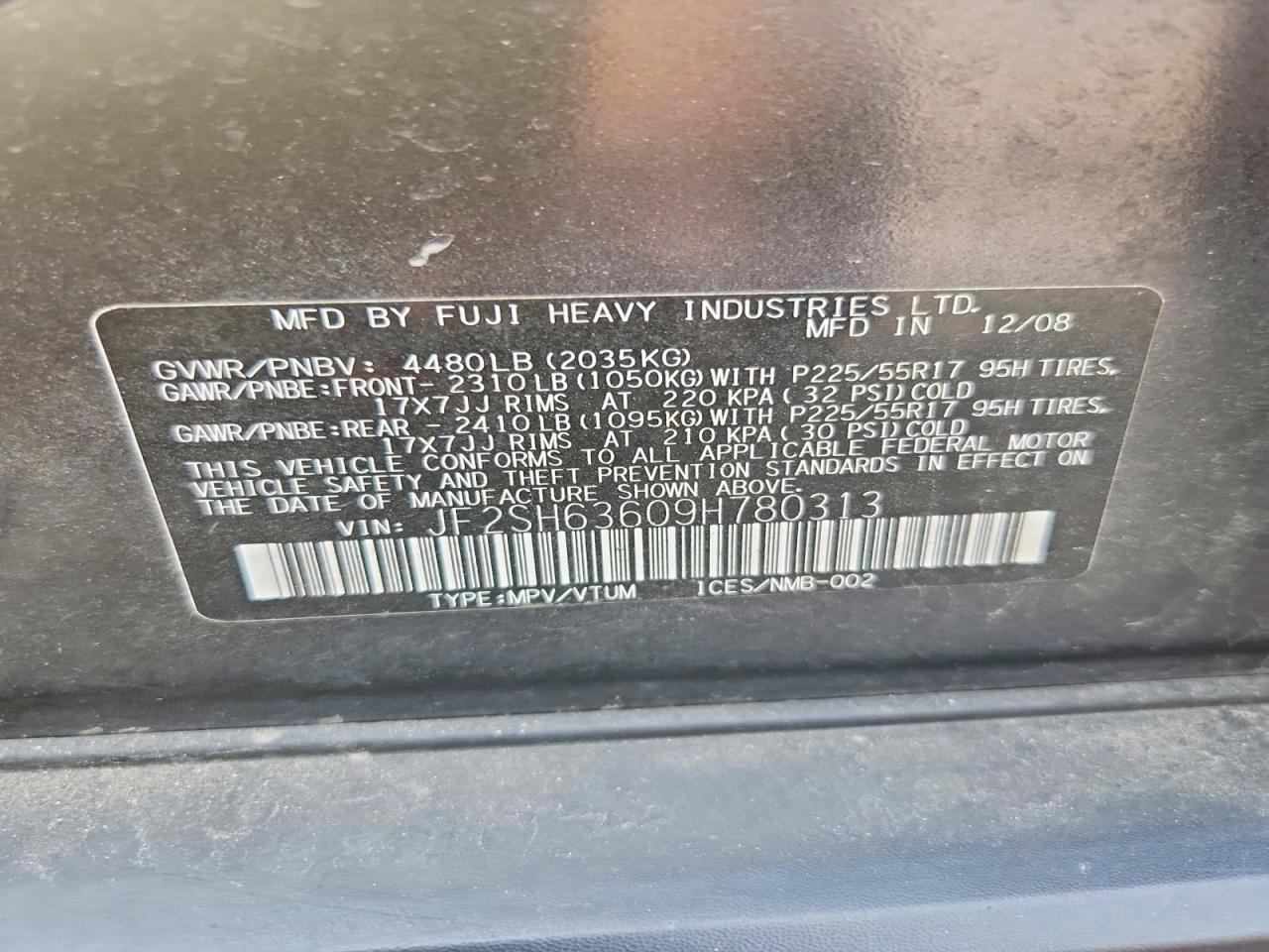 2009 Subaru Forester 2.5x Premium Black vin: JF2SH63609H780313