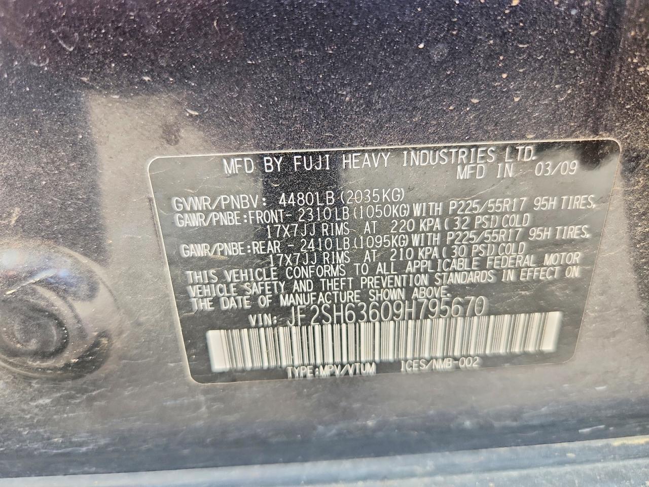 2009 Subaru Forester 2.5x Premium Black vin: JF2SH63609H795670