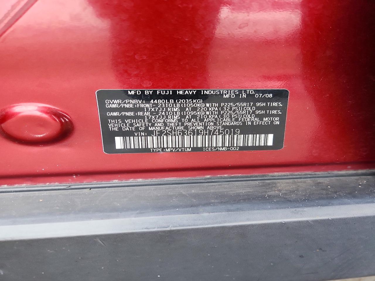 2009 Subaru Forester 2.5x Premium Бордовый vin: JF2SH63619H745019