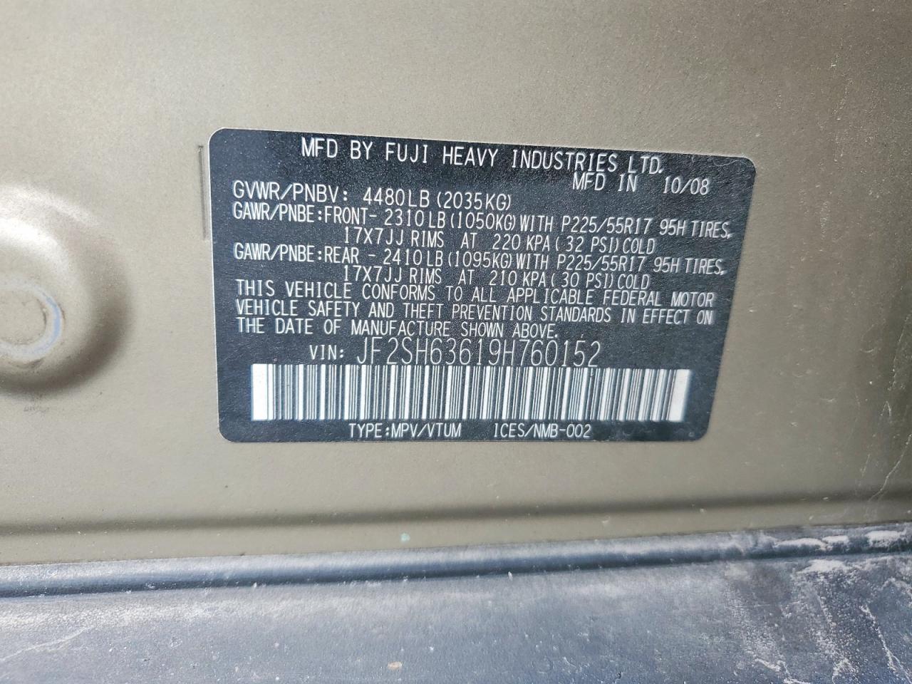 2009 Subaru Forester 2.5x Premium Gold vin: JF2SH63619H760152