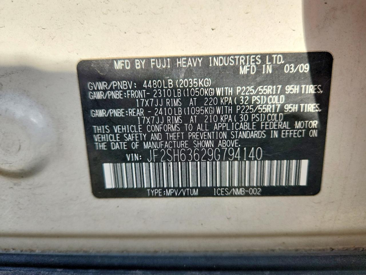 2009 Subaru Forester 2.5x Premium Белый vin: JF2SH63629G794140
