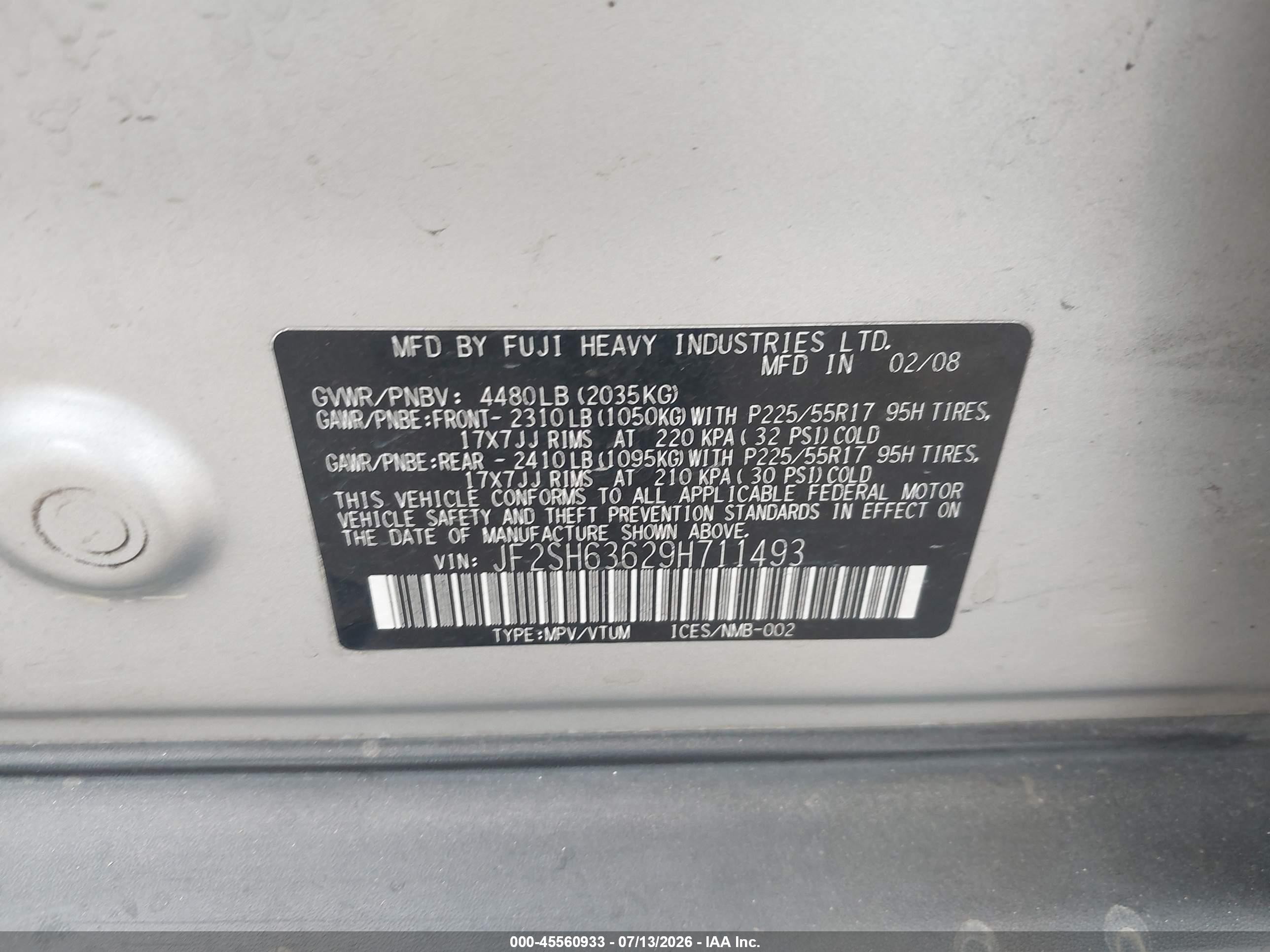 2009 Subaru Forester 2.5x Silver vin: JF2SH63629H711493