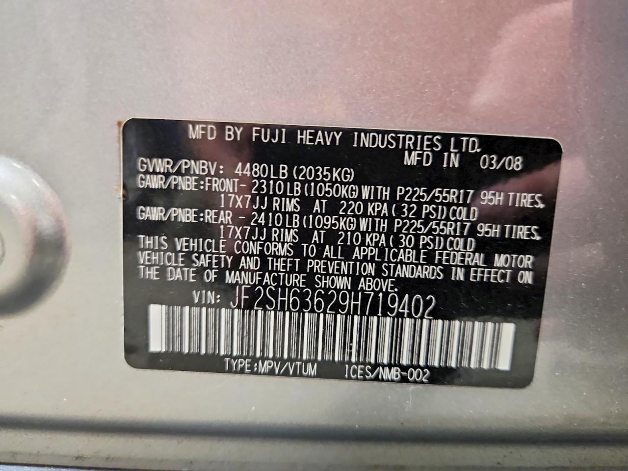 2009 Subaru Forester Silver vin: JF2SH63629H719402