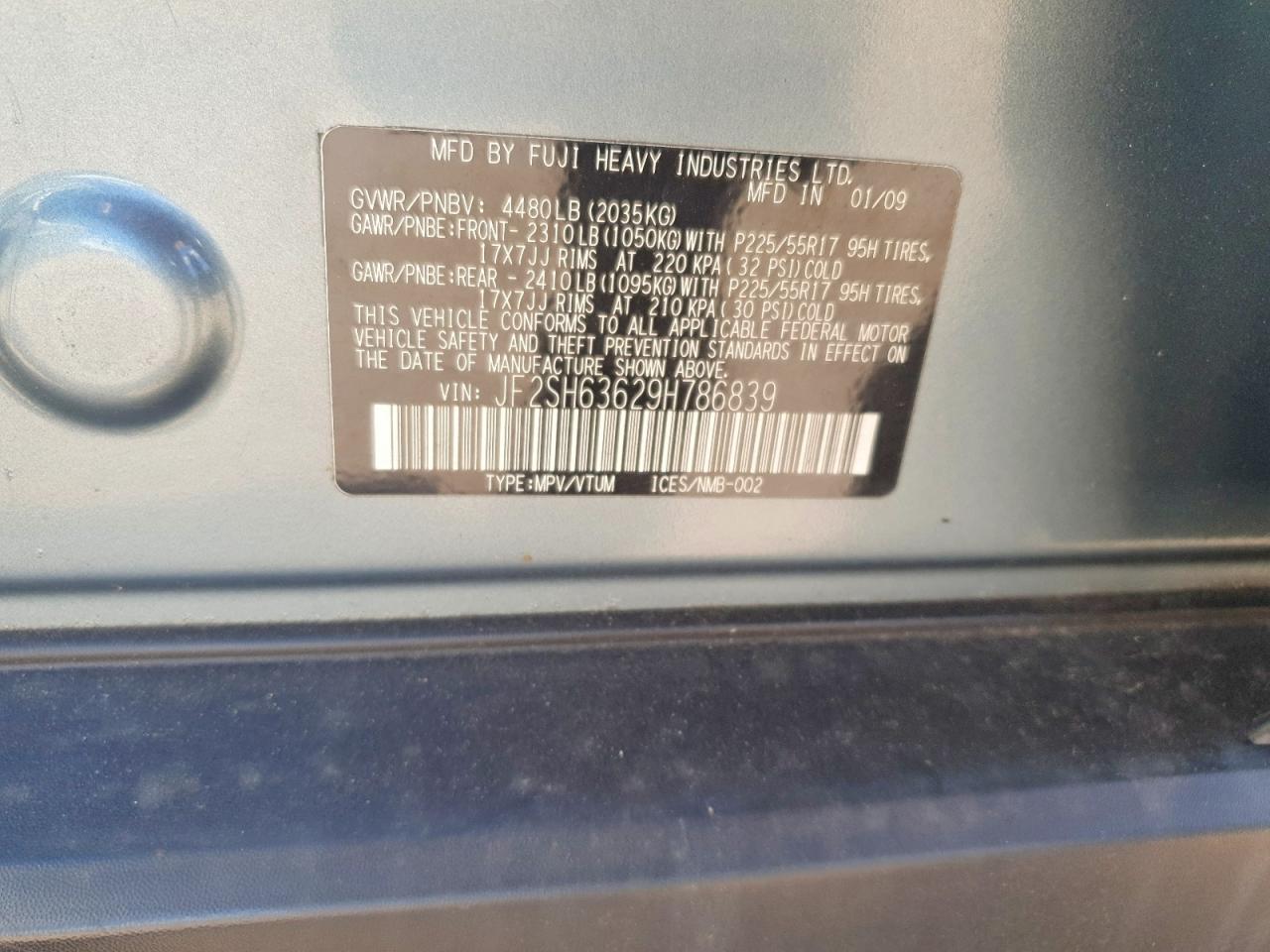 2009 Subaru Forester 2.5x Premium Blue vin: JF2SH63629H786839