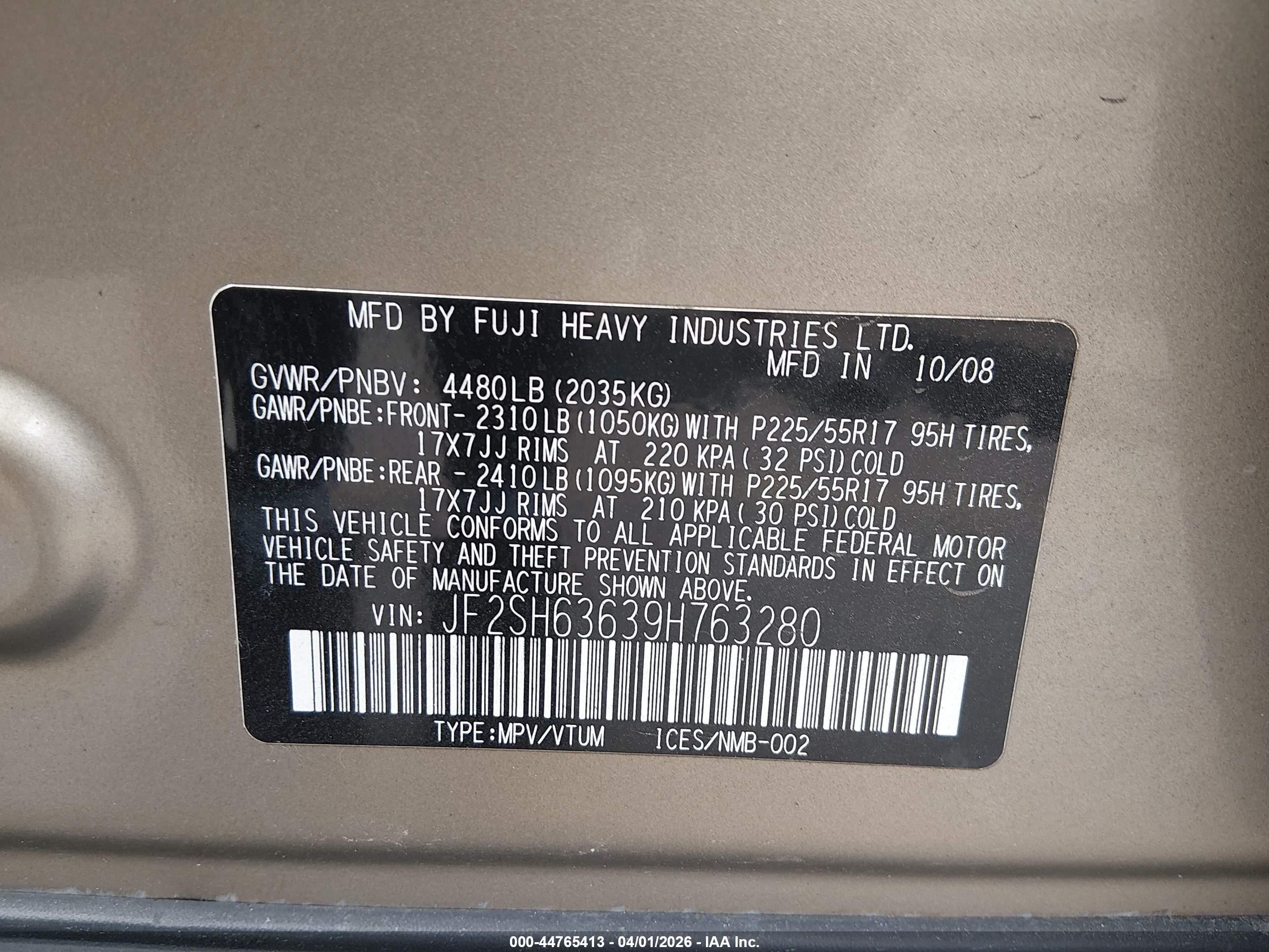 2009 Subaru Forester 2.5x Champagne vin: JF2SH63639H763280