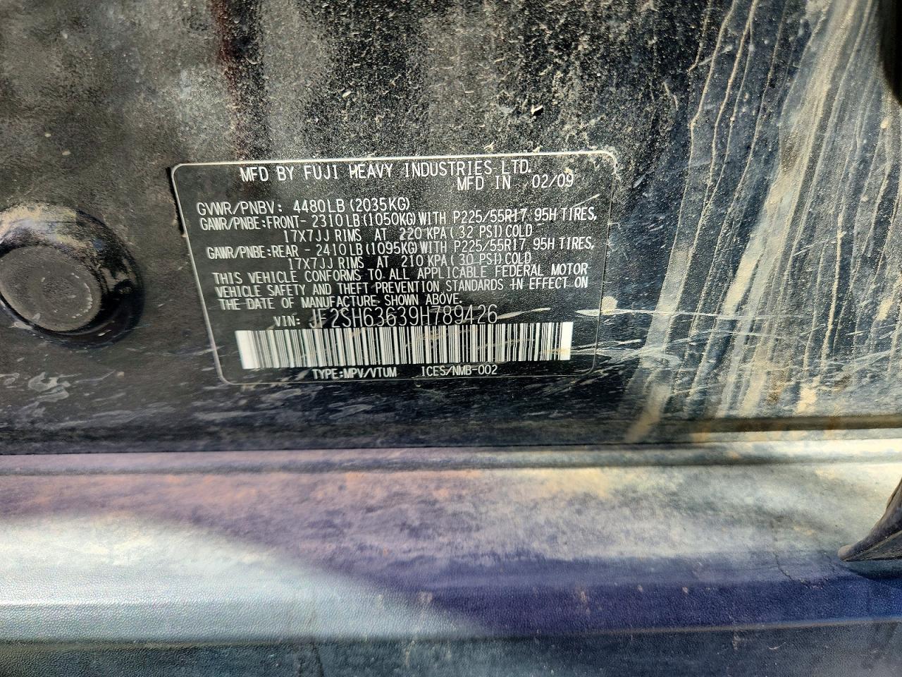 2009 Subaru Forester 2.5x Premium Black vin: JF2SH63639H789426