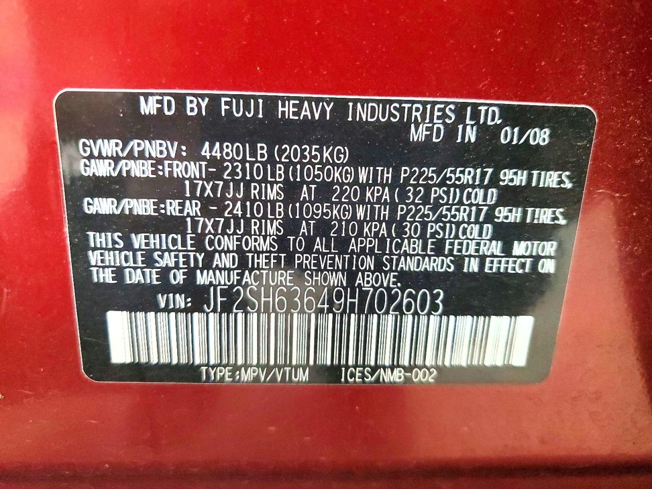 2009 Subaru Forester 2.5x Premium Бордовый vin: JF2SH63649H702603
