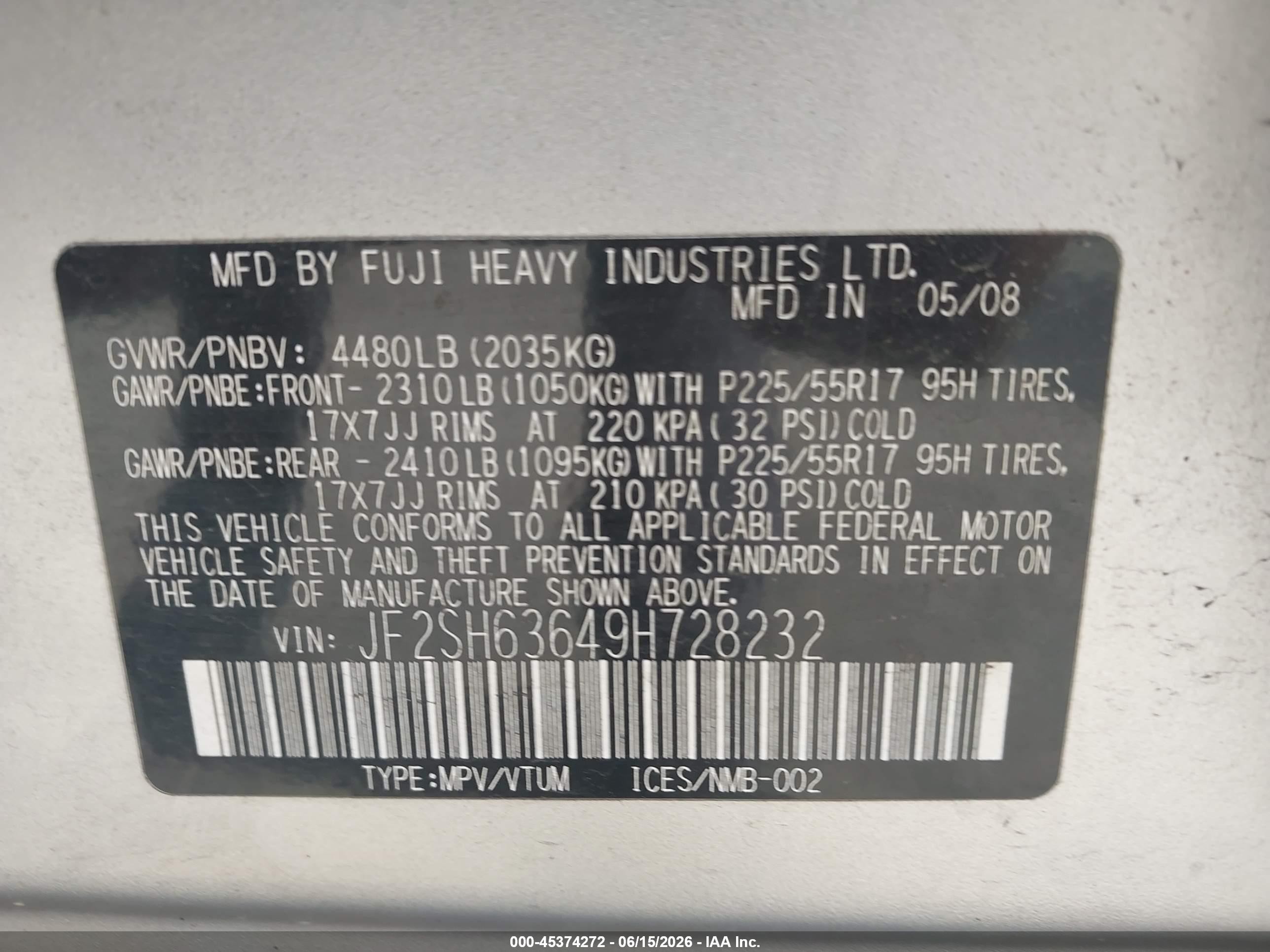 2009 Subaru Forester 2.5x Silver vin: JF2SH63649H728232
