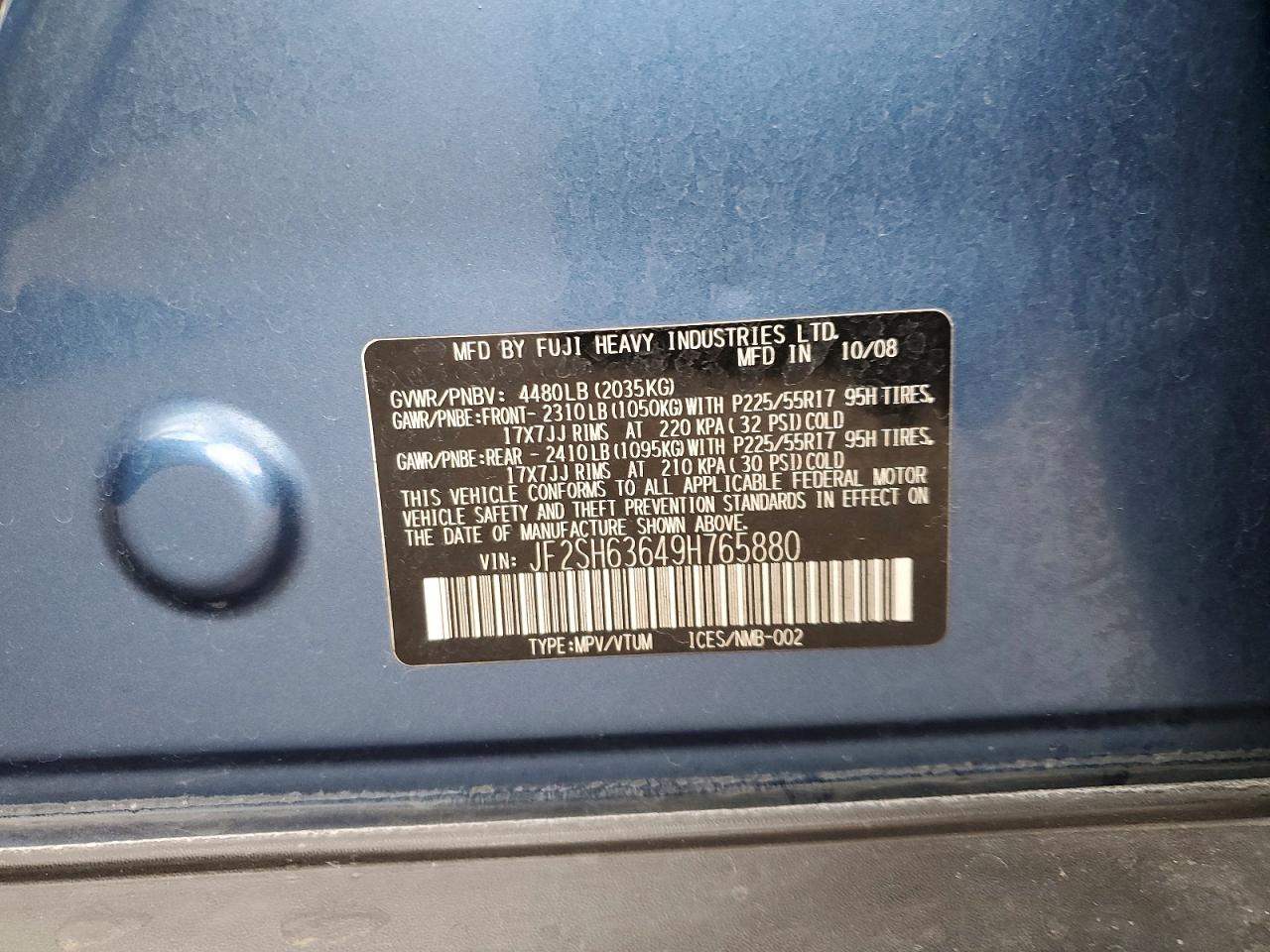 2009 Subaru Forester 2.5x Premium Blue vin: JF2SH63649H765880