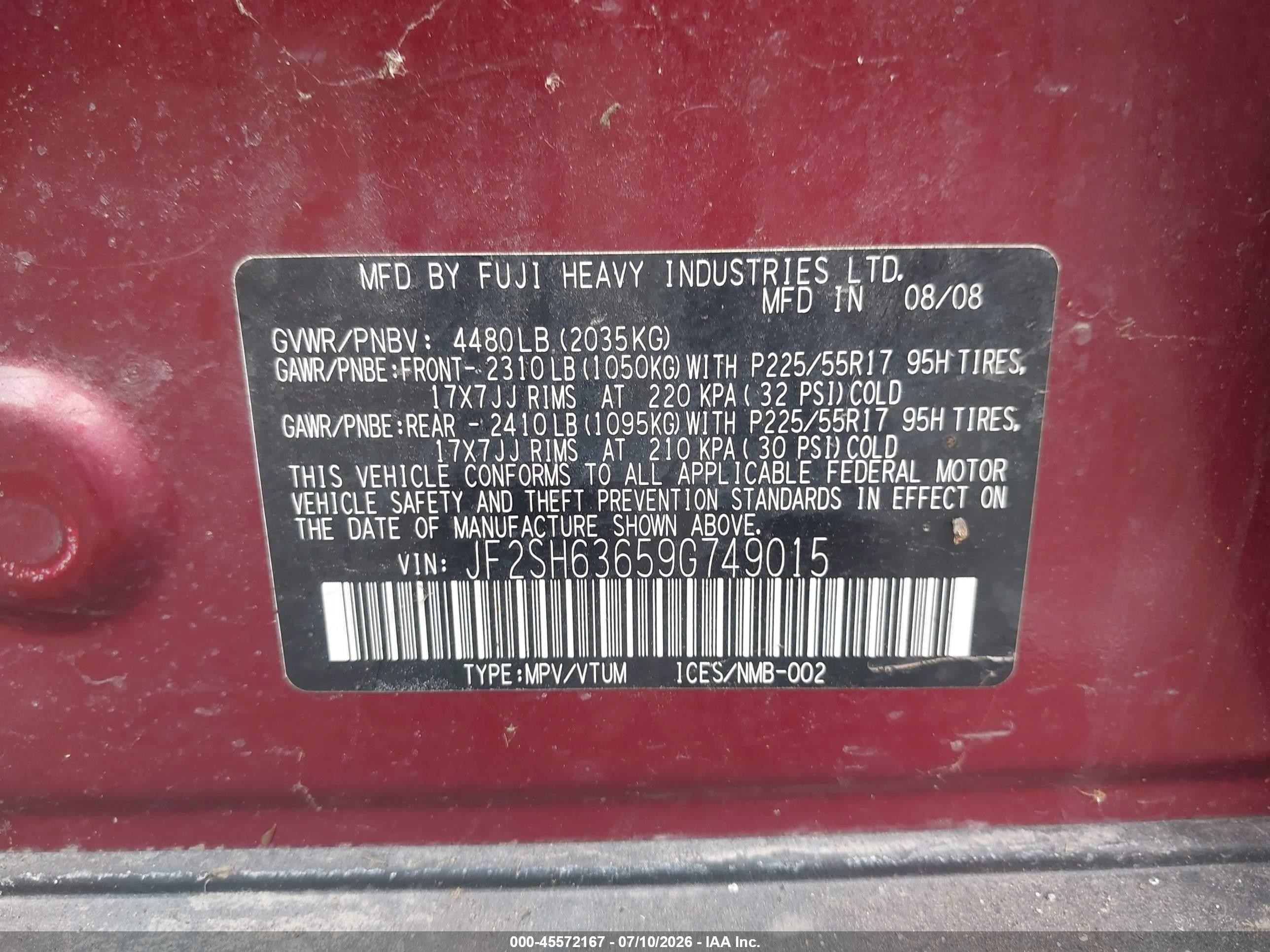2009 Subaru Forester 2.5x Red vin: JF2SH63659G749015