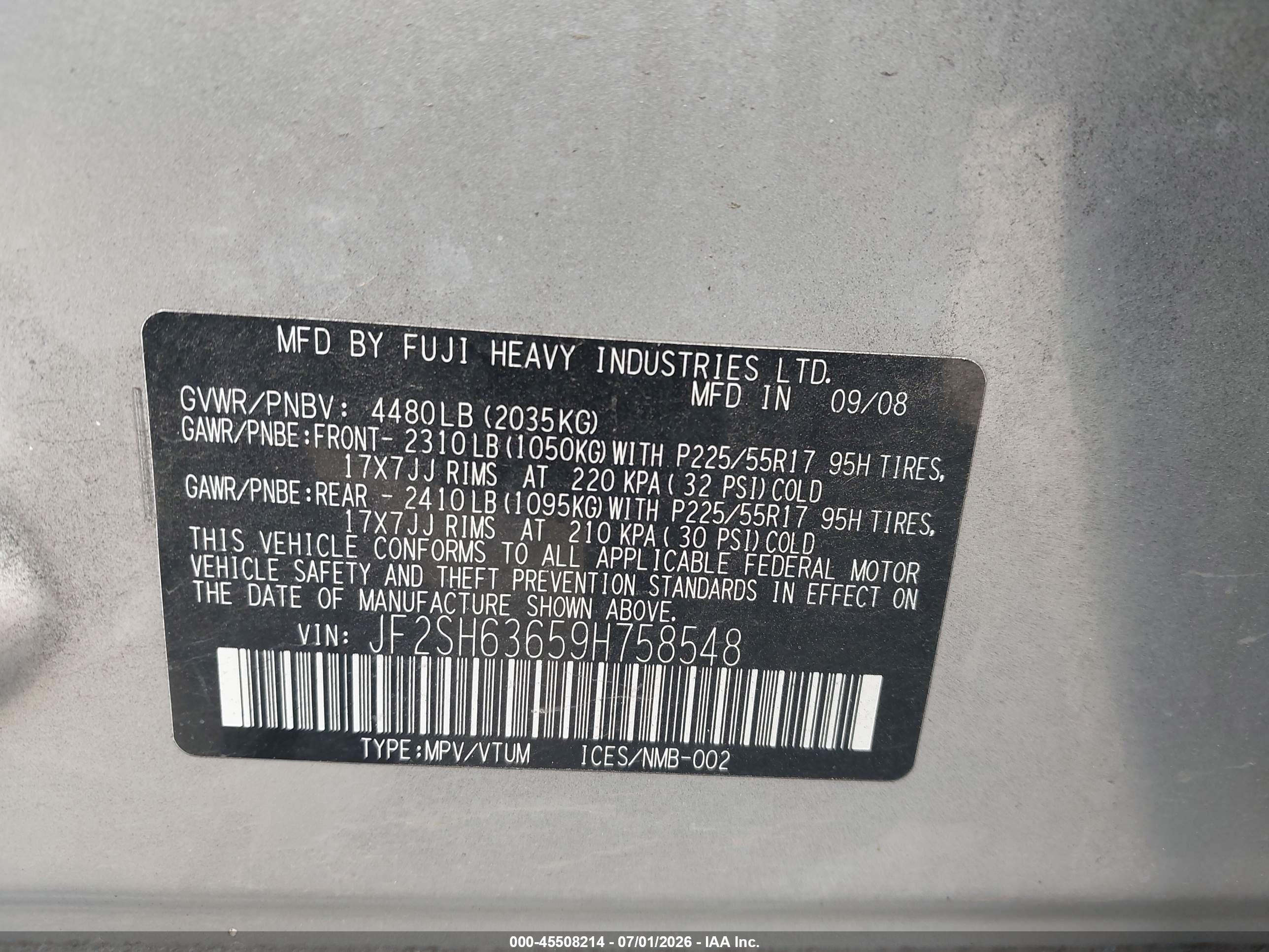 2009 Subaru Forester 2.5x Silver vin: JF2SH63659H758548