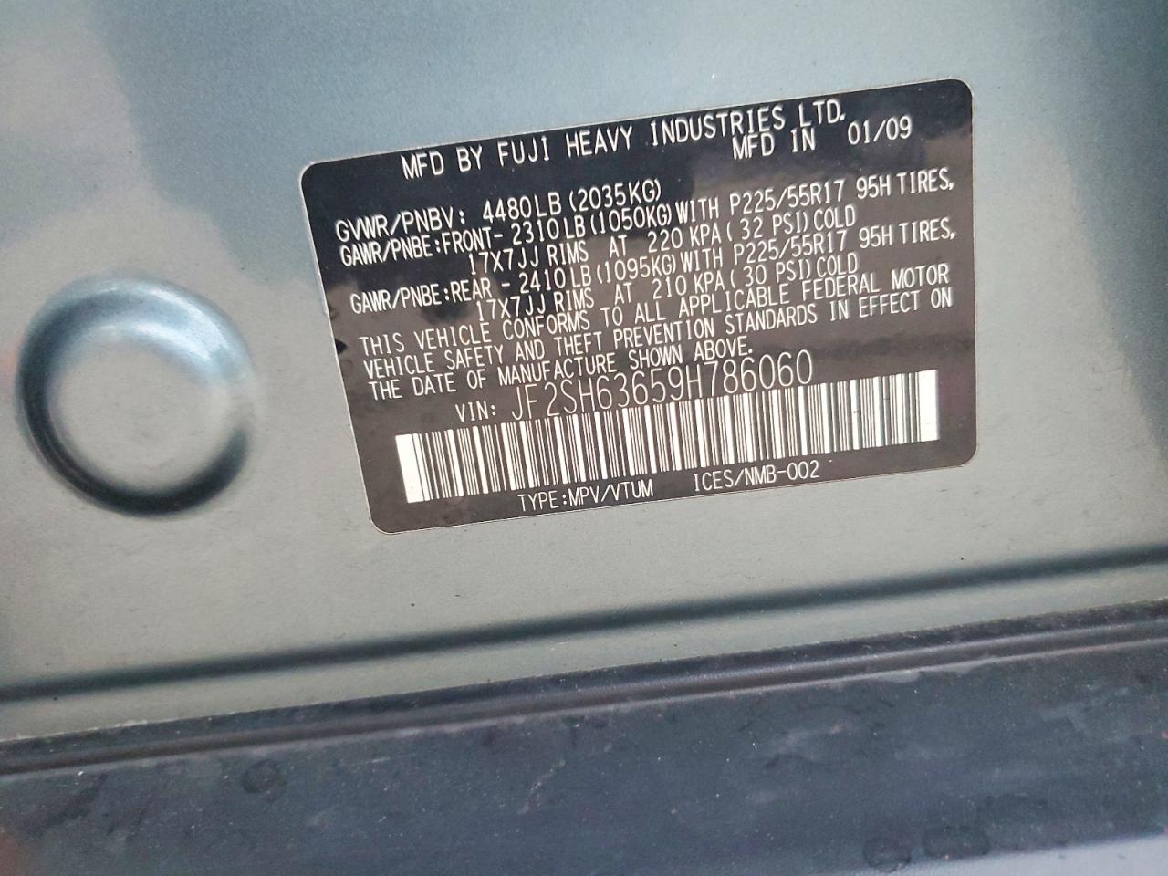 2009 Subaru Forester 2.5x Premium Серый vin: JF2SH63659H786060