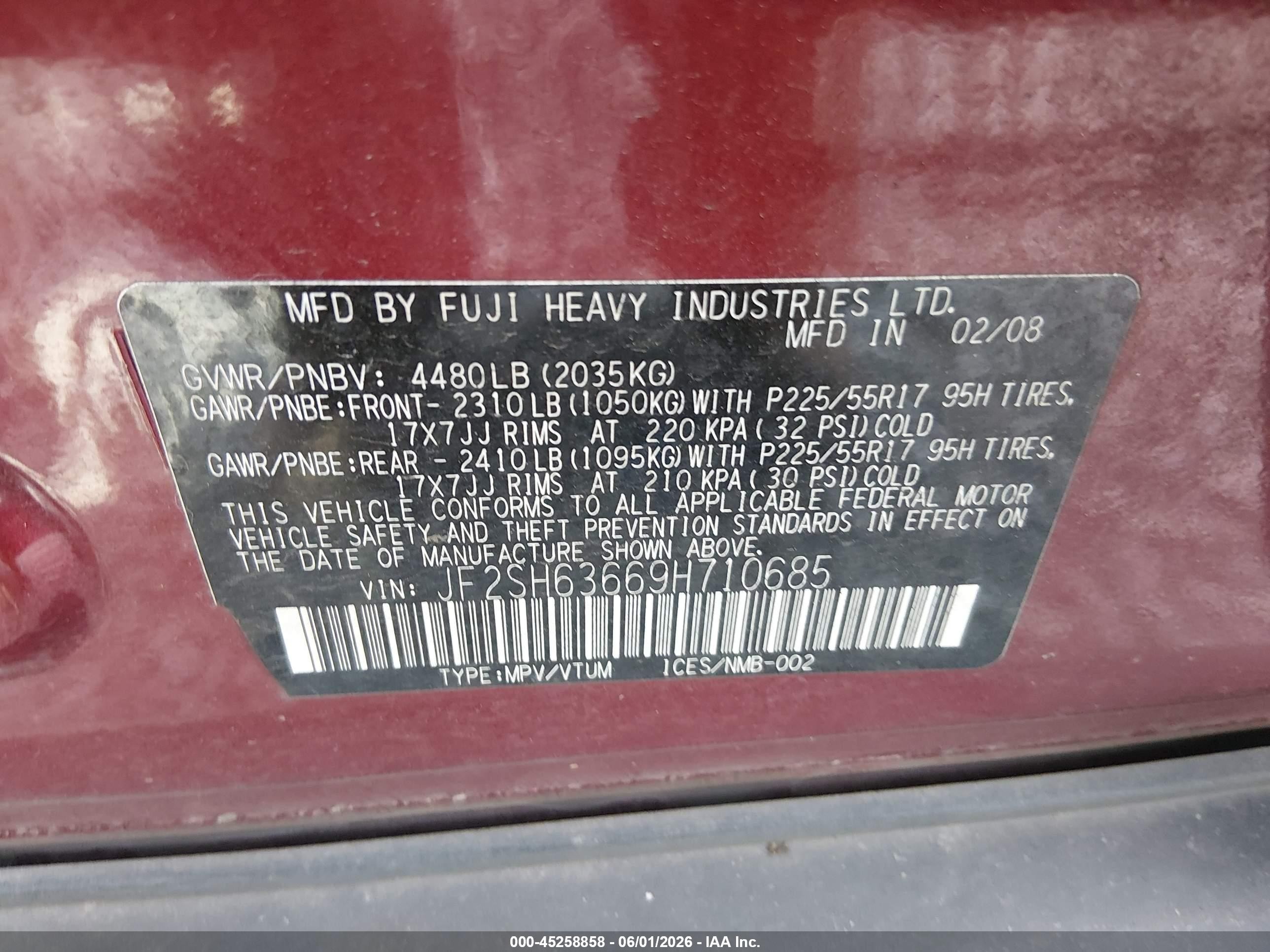 2009 Subaru Forester 2.5x Red vin: JF2SH63669H710685