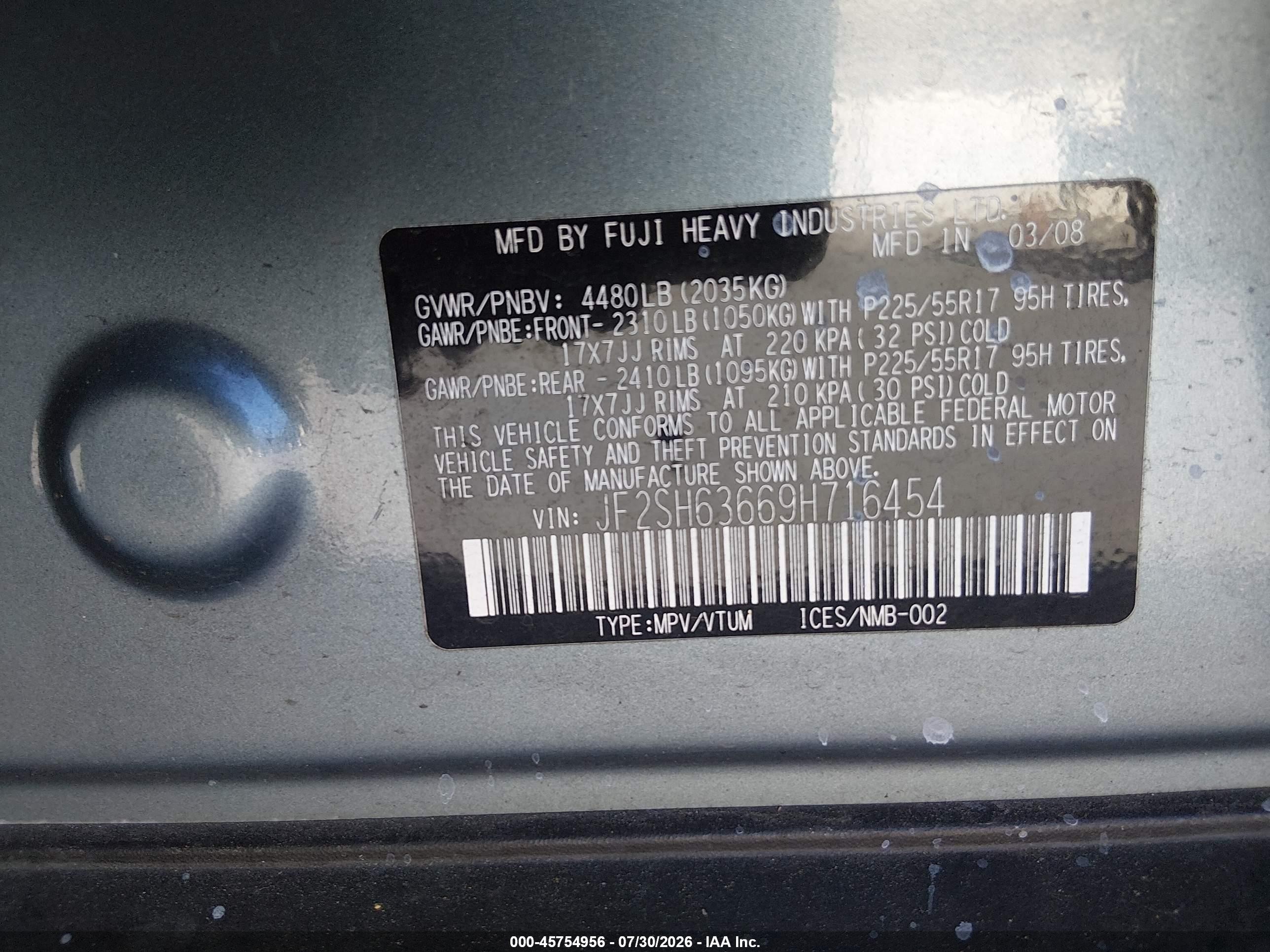 2009 Subaru Forester 2.5x Cream vin: JF2SH63669H716454