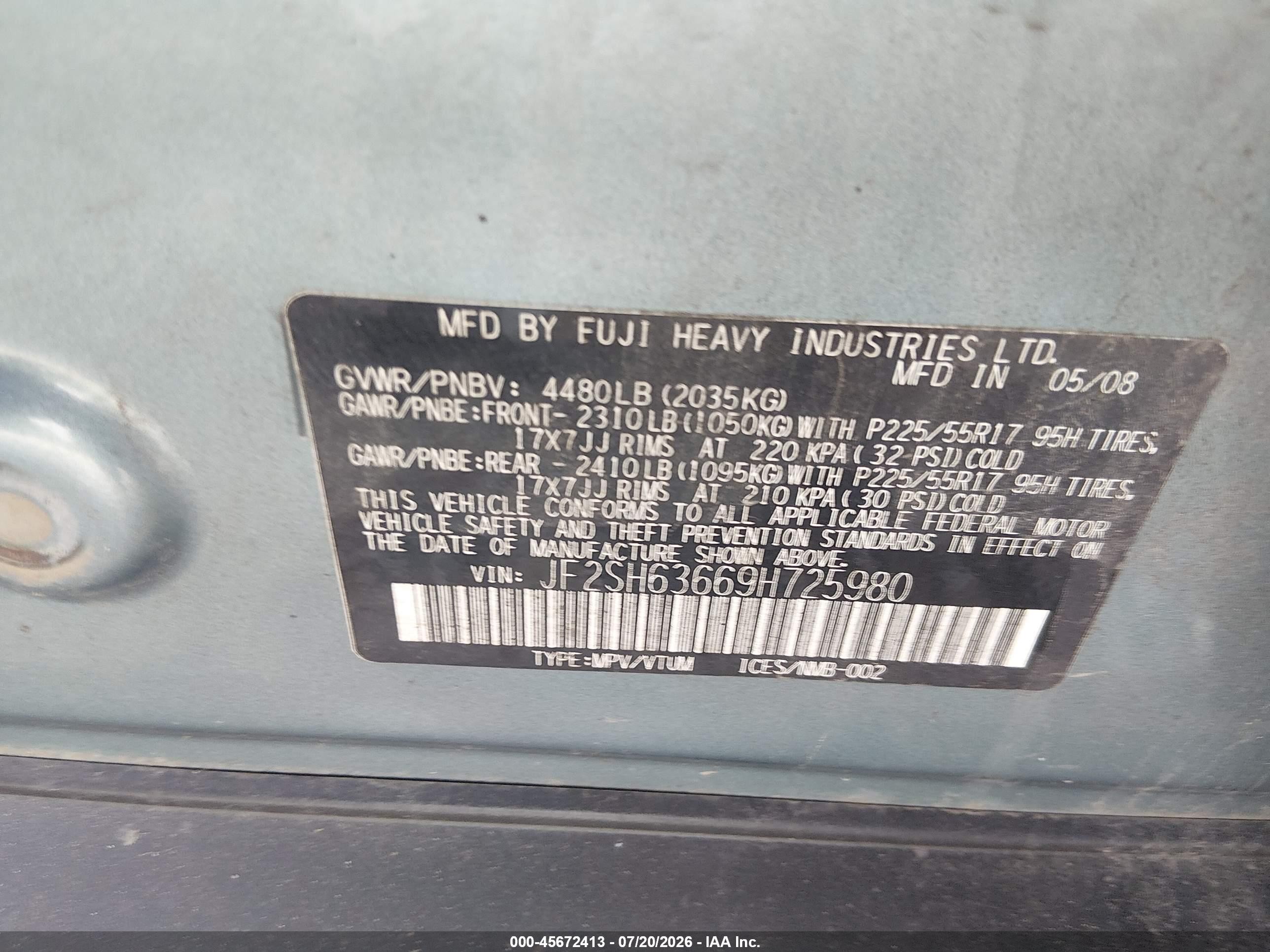 2009 Subaru Forester 2.5x Синий vin: JF2SH63669H725980