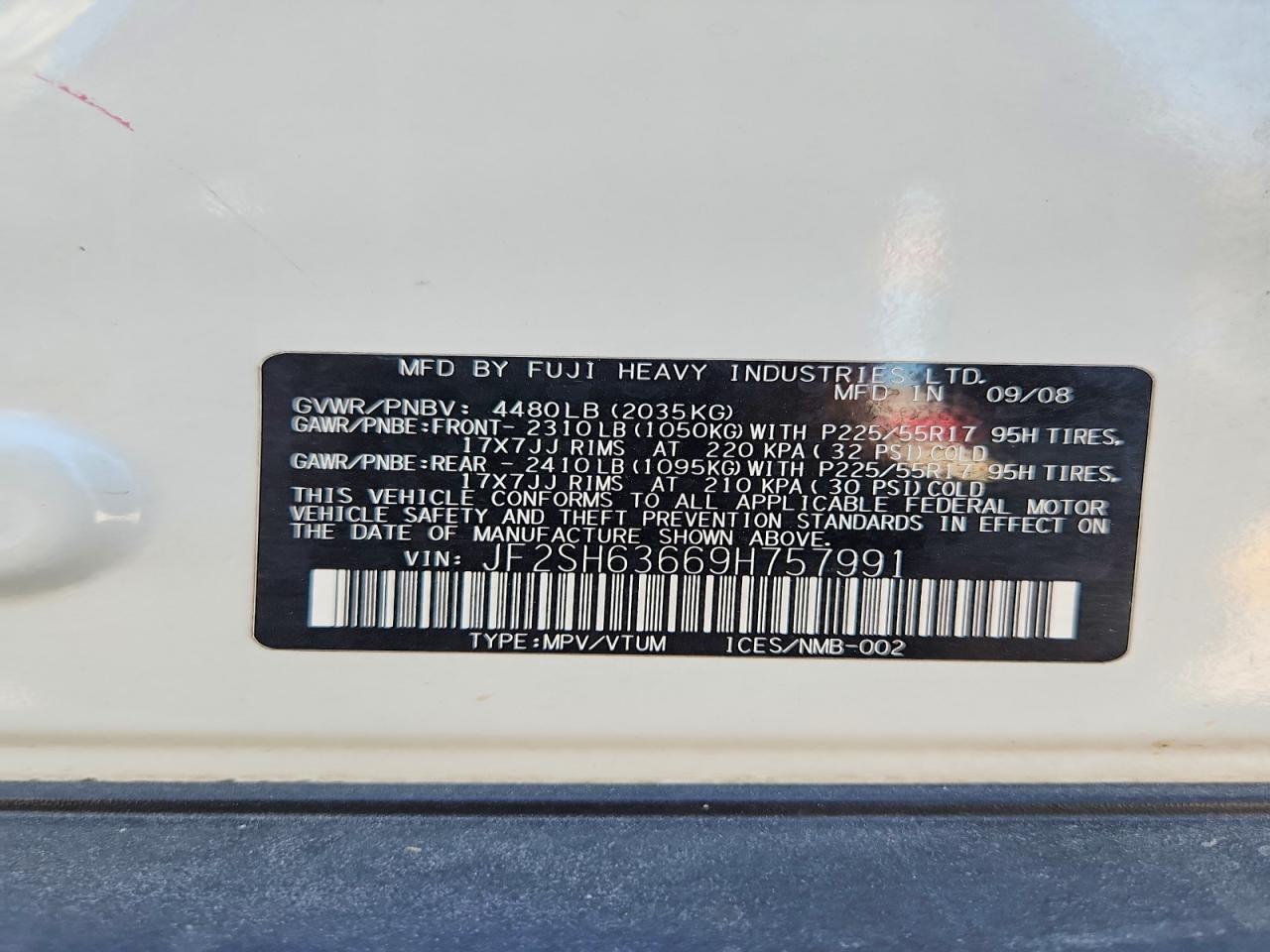 2009 Subaru Forester 2.5x Premium Белый vin: JF2SH63669H757991