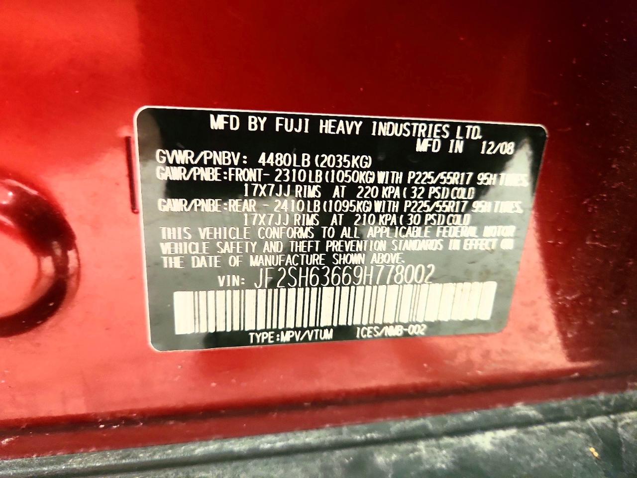 2009 Subaru Forester 2.5x Premium Burgundy vin: JF2SH63669H778002