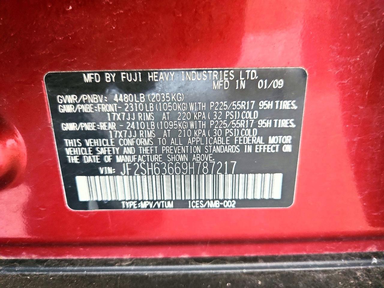 2009 Subaru Forester 2.5x Premium Burgundy vin: JF2SH63669H787217