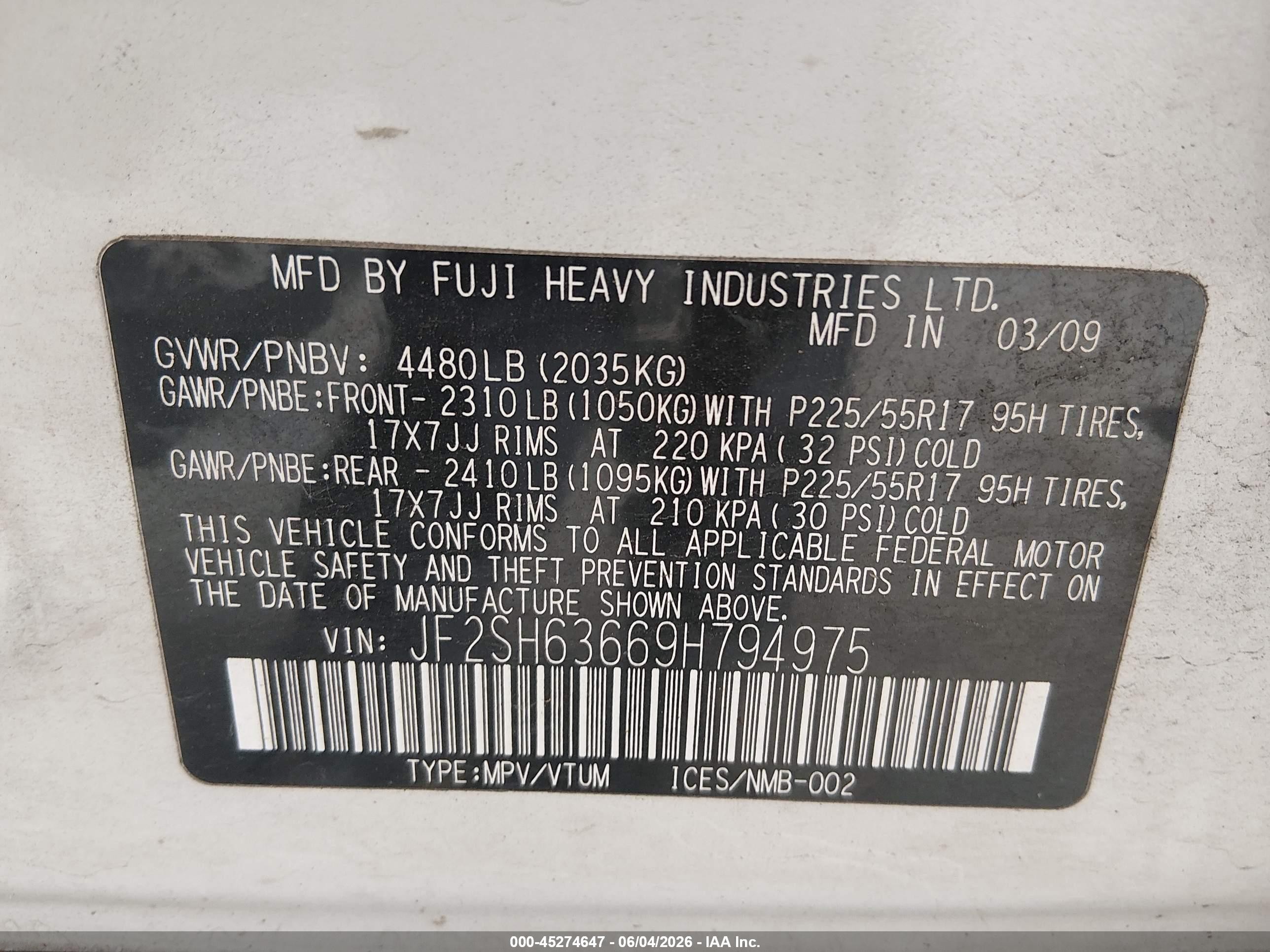 2009 Subaru Forester 2.5x White vin: JF2SH63669H794975
